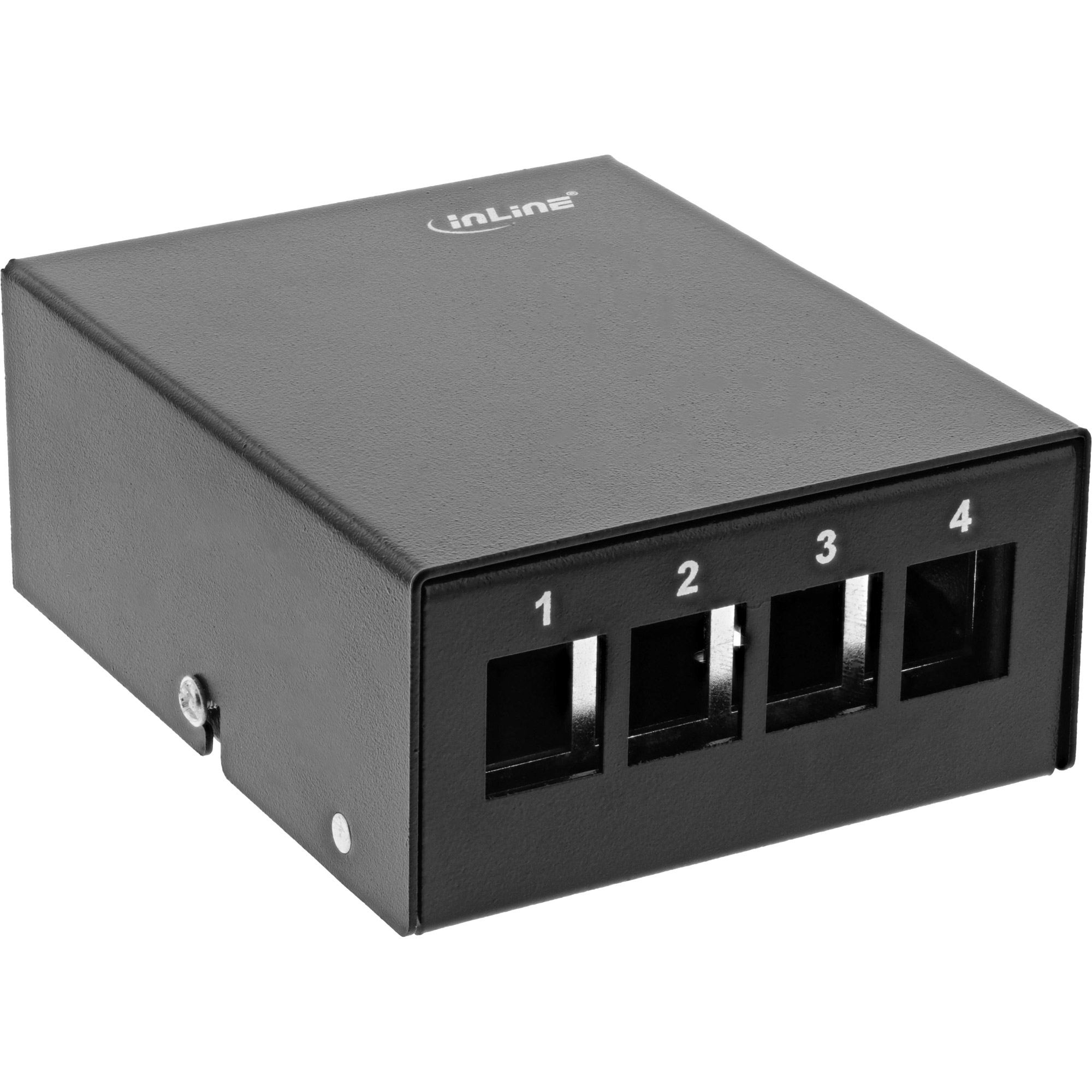 Inline® Patchfeld-Dose Aufputz für 4x Keystone RJ45, Metall, schwarz RAL9005
