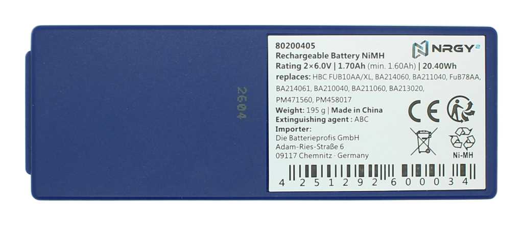 Kranakku NiMH 2 x 6,0V 1700mAh ersetzt HBC FUB10AA/XL Kranakku NiMH 2 x 6,0V 1700mAh ersetzt HBC FUB10AA/XL