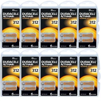 60x Typ 312 PR41 Duracell Hörgerätebatterien 1,45 V - Braun - 60 Stück 