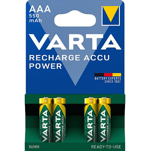 4x Varta NiMH AAA Micro 550mAh HR03 Power Recharge Akku 4x Varta NiMH AAA Micro 550mAh HR03 Power Recharge Akku
