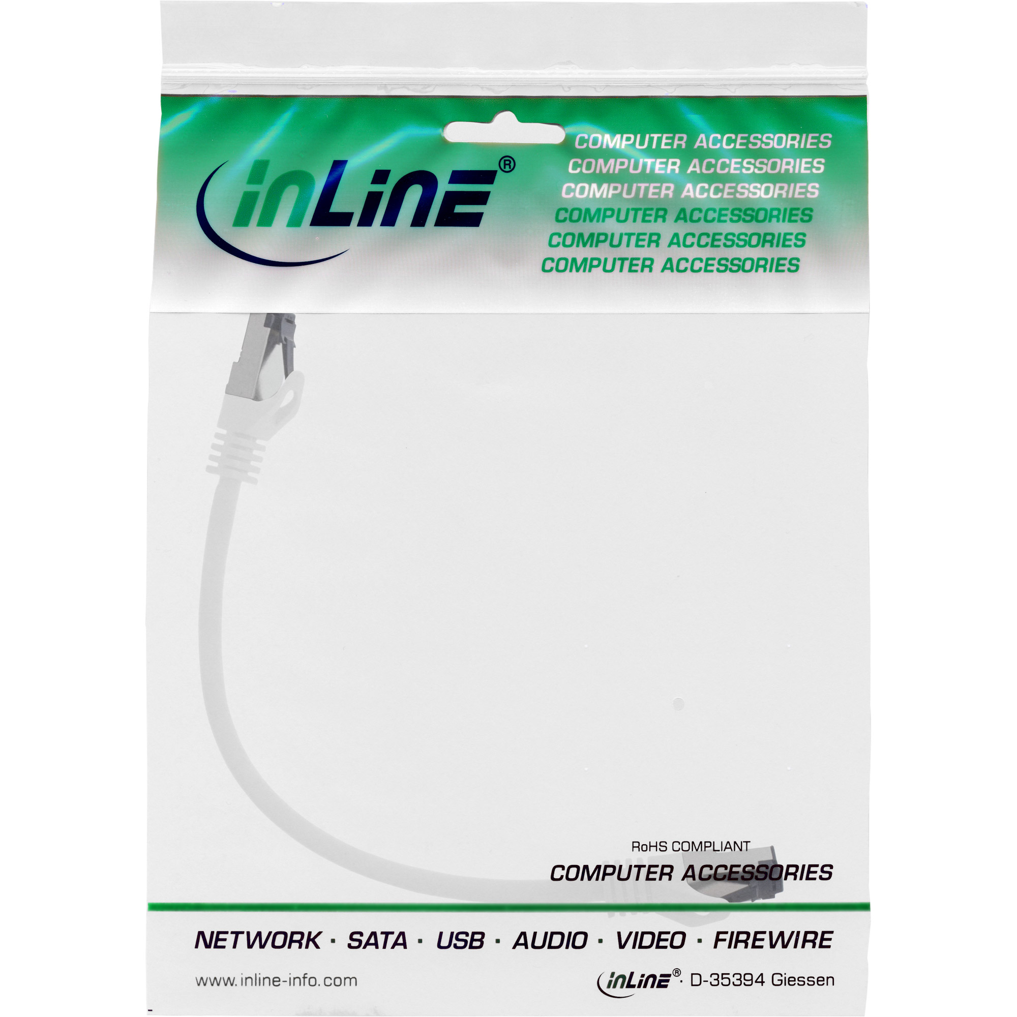 Inline® Patchkabel, S/FTP (PiMf), Cat.8.1, 2000MHz, halogenfrei, weiß, 0,25m