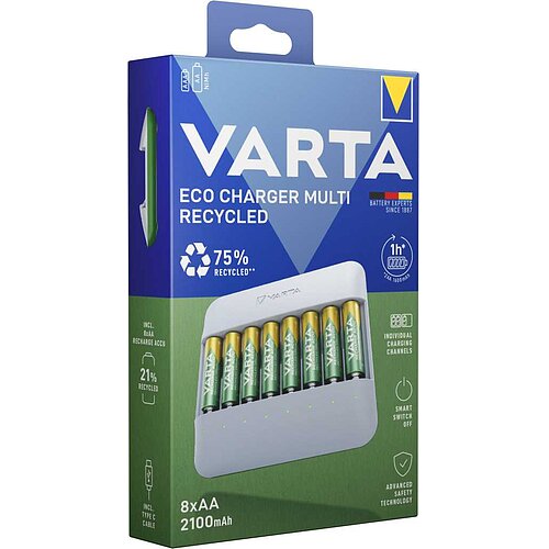 Varta 57682 101 121 Eco Charger Multi Recycled inkl. 8x AA 56816 2100mAh Varta 57682 101 121 Eco Charger Multi Recycled inkl. 8x AA 56816 2100mAh