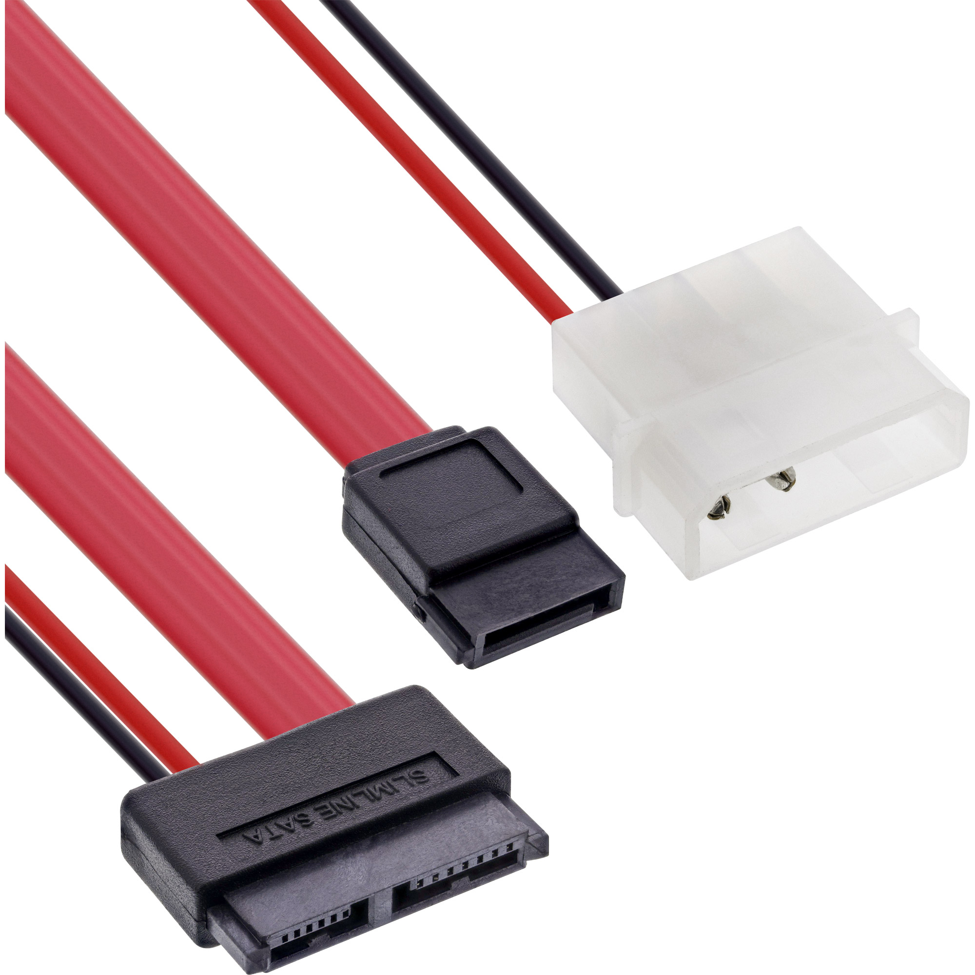 Inline® Slimline SATA Kabel, Slimline SATA ST 13pol. (7+6) zu SATA + Strom, 0,4m