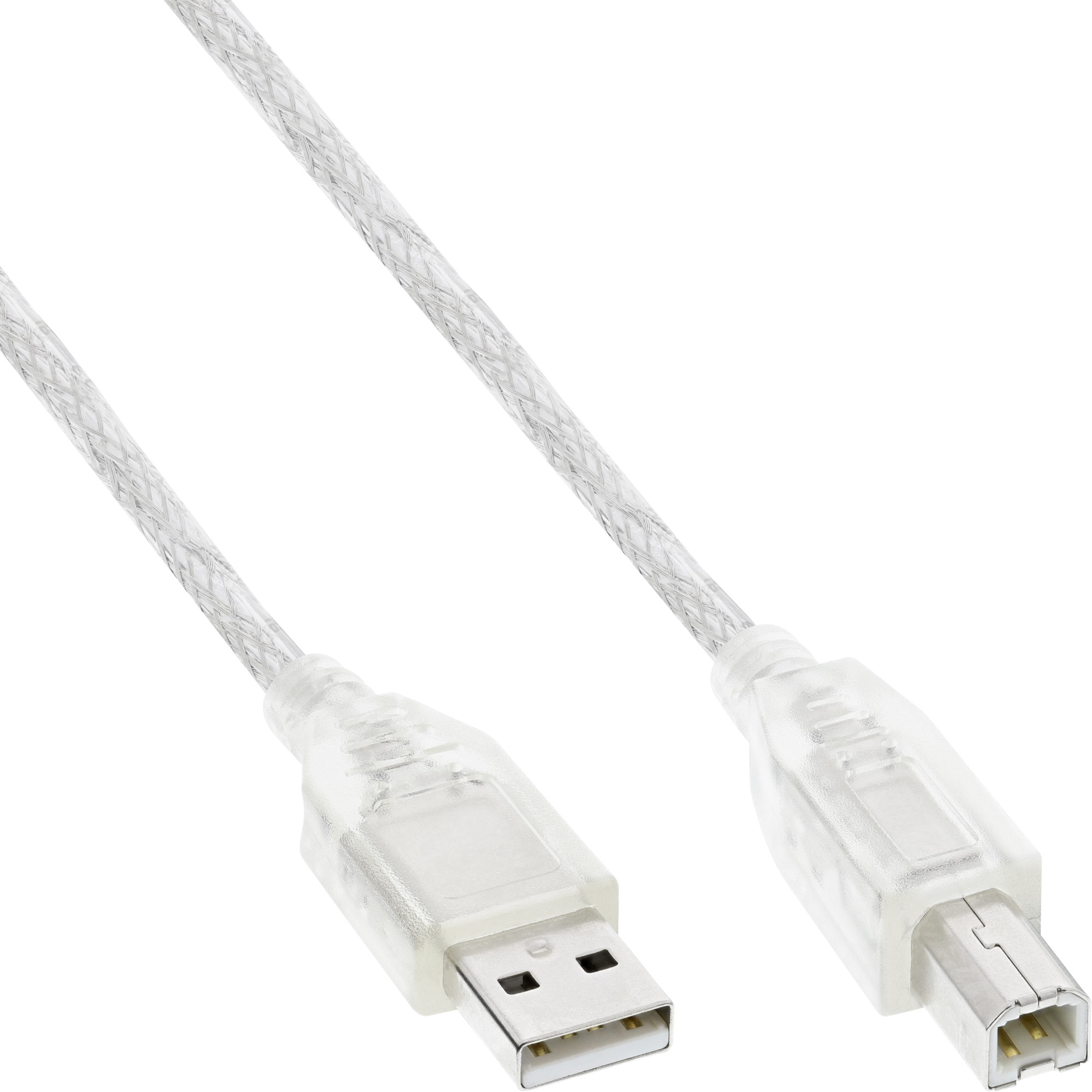 Inline® USB 2.0 Kabel, A an B, transparent, 0,3m