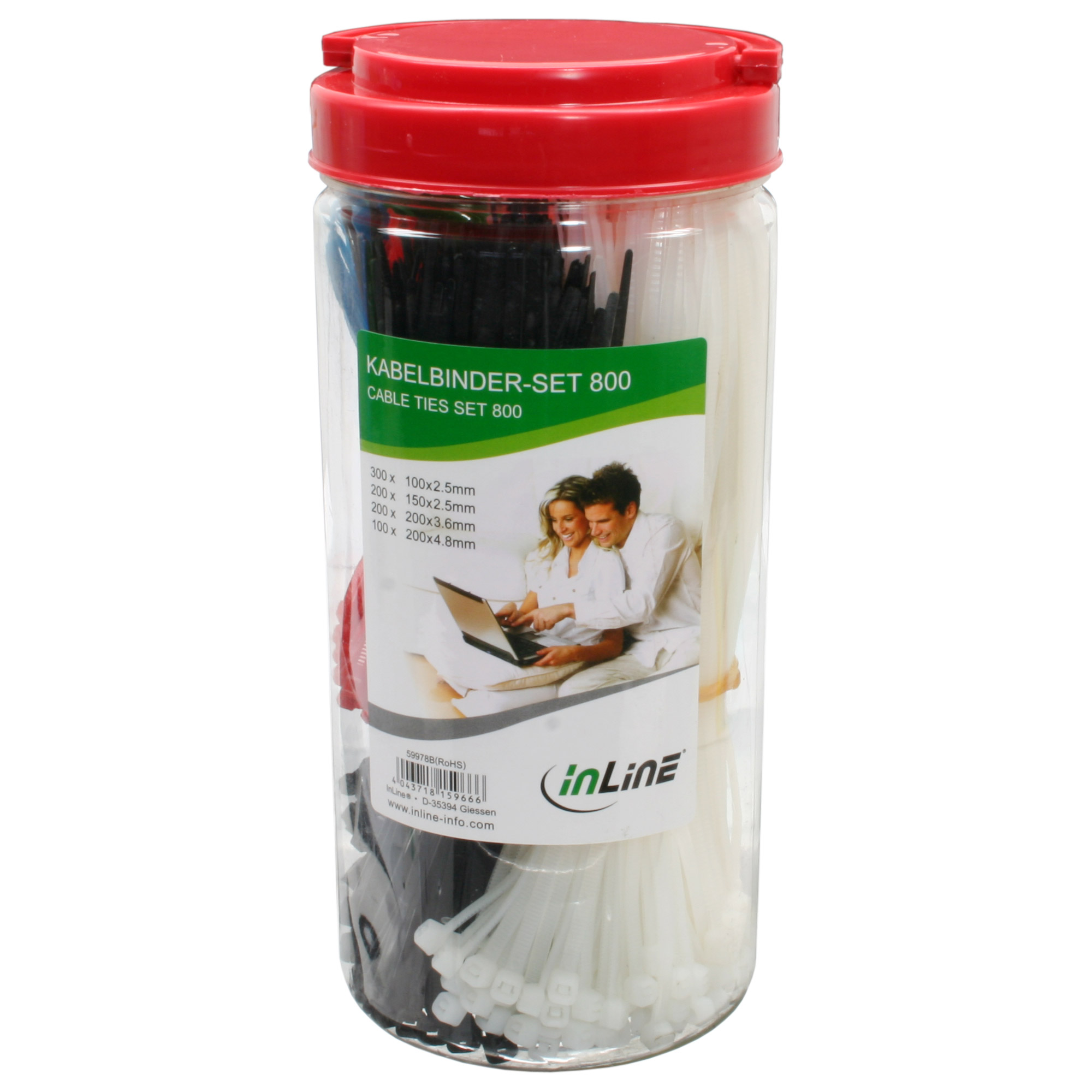 Inline® Kabelbinder-Set, 800 Stück in verschiedenen Farben, inklusive Zange