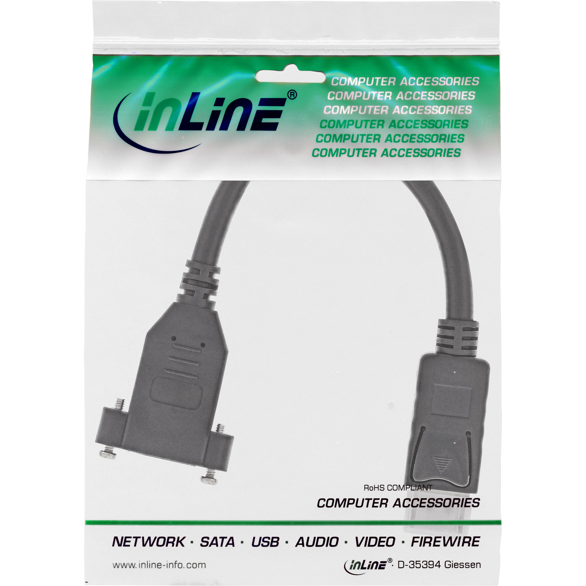 Inline® DisplayPort Adapterkabel, DisplayPort Stecker auf Einbaubuchse, 0,2m