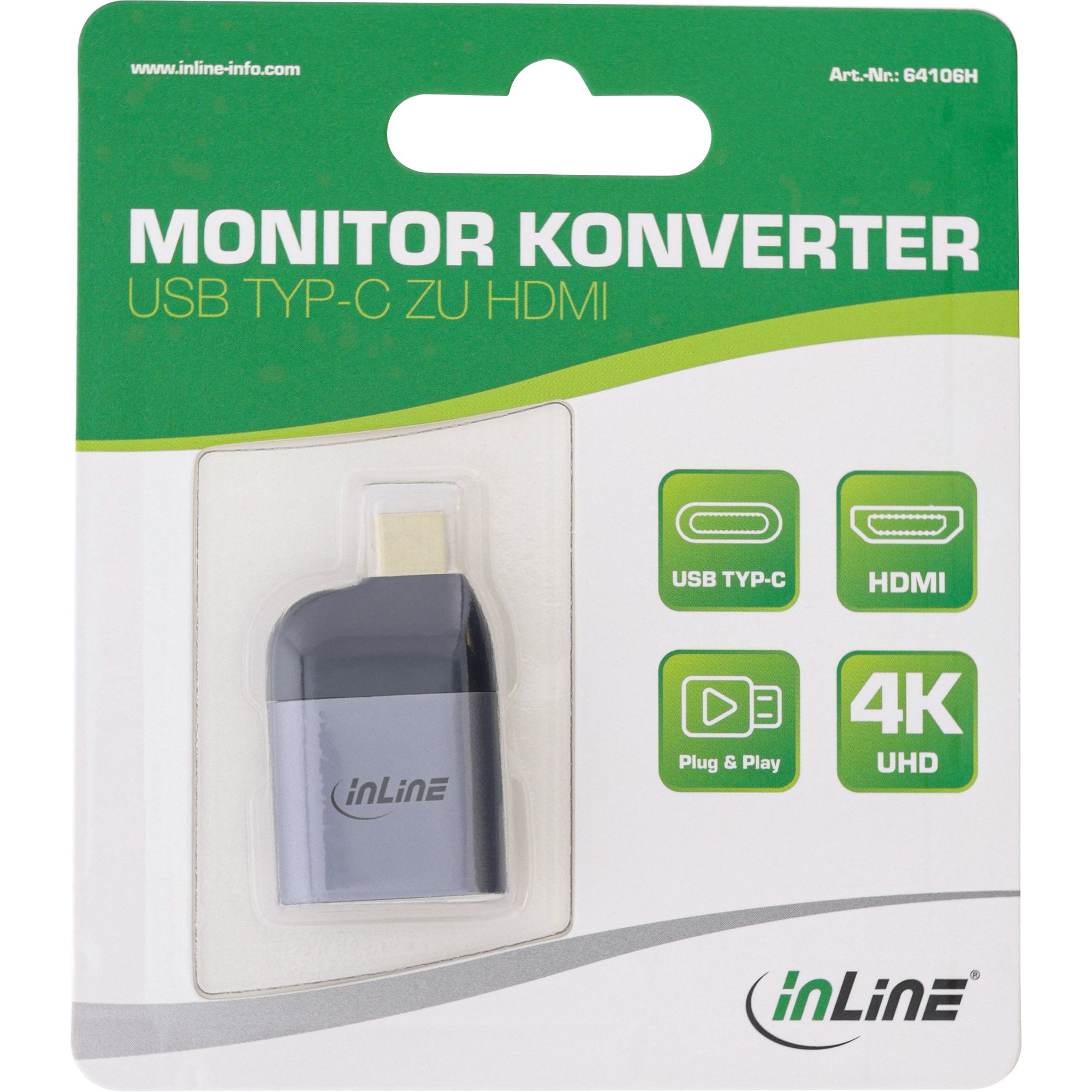 Inline® USB Display Konverter, USB-C Stecker zu HDMI Buchse 4K60Hz