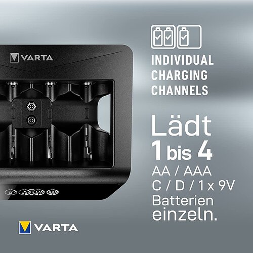 NiMH Akku Universal LCD Ladegerät 0,45A Varta 57688 für AA Mignon AAA Micro Baby C Mono D 9V Block