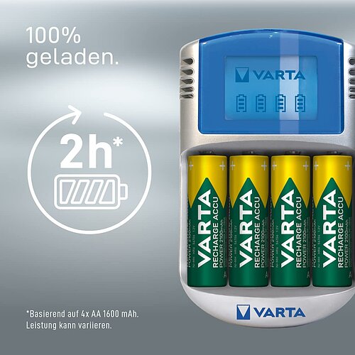 NiMH Akku LCD Ladegerät 1,4A Varta 57070 für AA Mignon AAA Micro