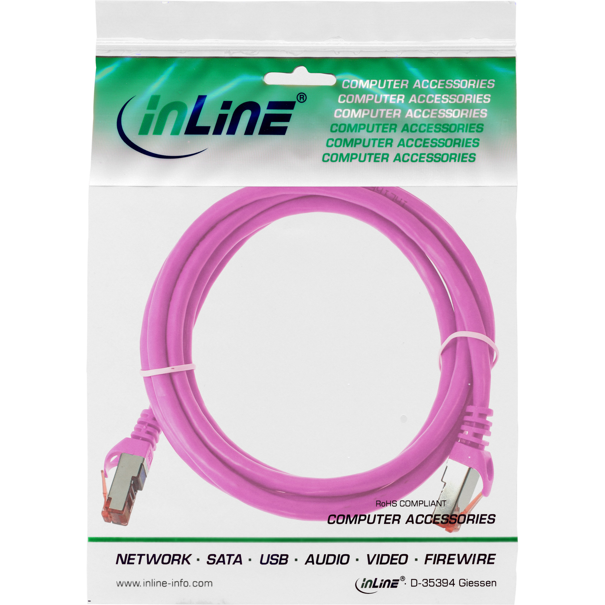 InLine Patchkabel - S/FTP (PiMf) - Cat.6 - 250MHz PVC Kupfer - Pink - 0,5m