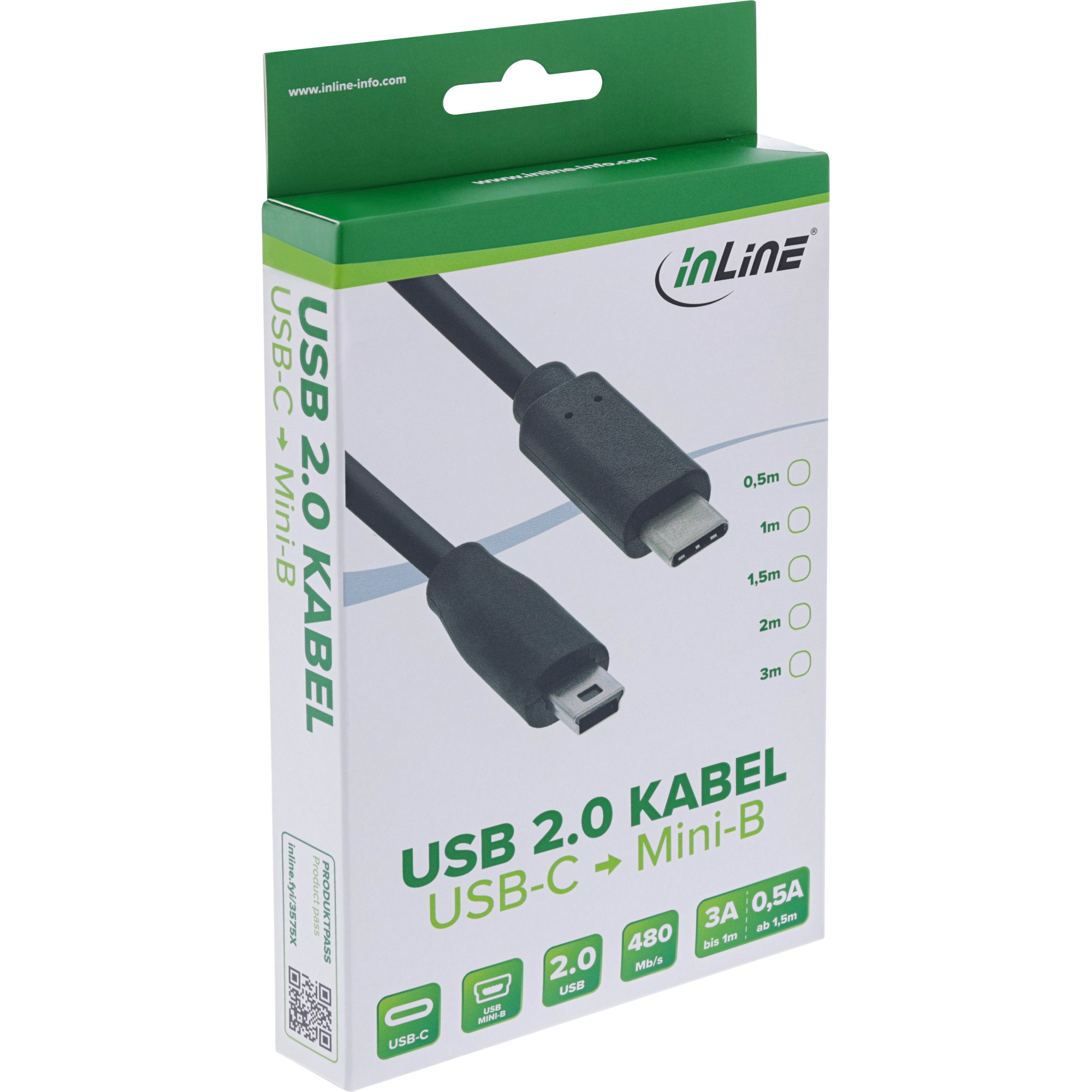Inline® USB 2.0 Kabel, USB-C Stecker an Mini-B Stecker, schwarz, 1m Inline® USB 2.0 Kabel, USB-C Stecker an Mini-B Stecker, schwarz, 1m