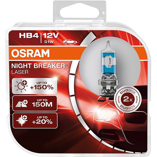OSRAM HB4 12V 51W P22d NIGHT BREAKER® LASER +150% mehr Helligkeit 2 Stück