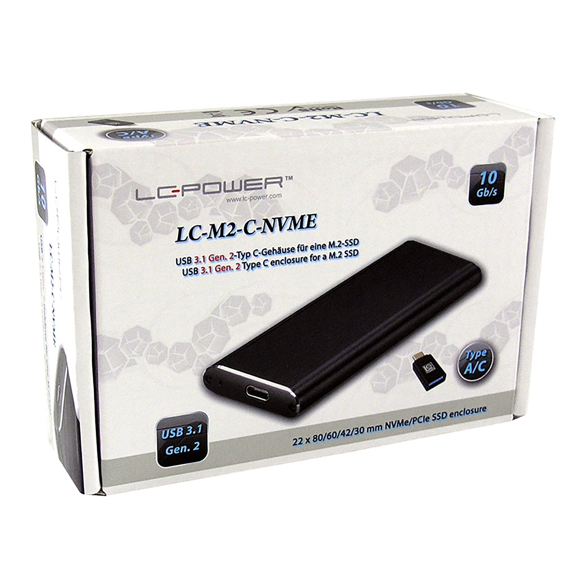 LC-Power LC-M2-C-NVME M.2-NVMe-SSD-gehäuse, USB 3.2 Gen.2x1, schwarz LC-Power LC-M2-C-NVME M.2-NVMe-SSD-gehäuse, USB 3.2 Gen.2x1, schwarz