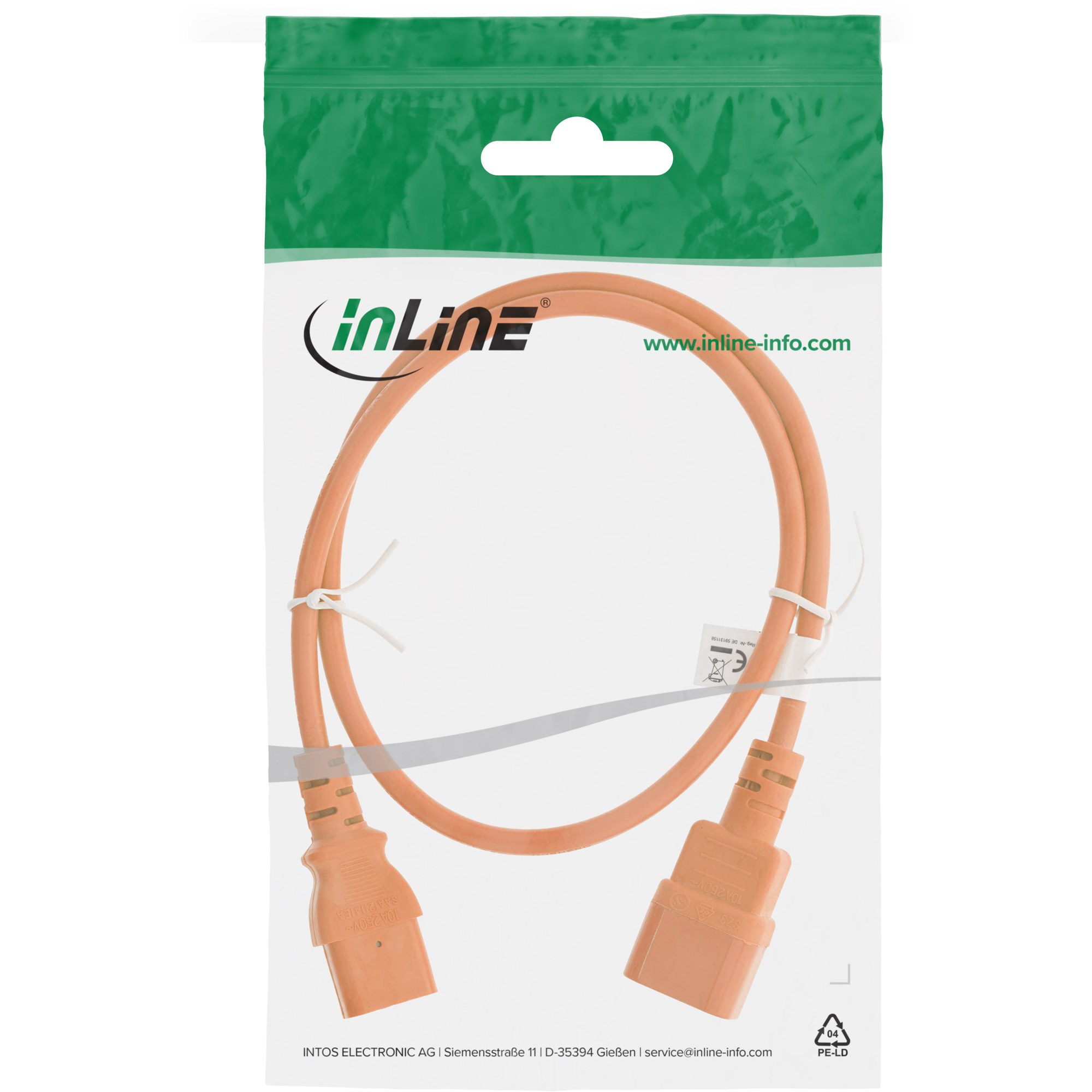 Inline® KaltgeräteverLängerung, C13 auf C14, orange, 0,3m
