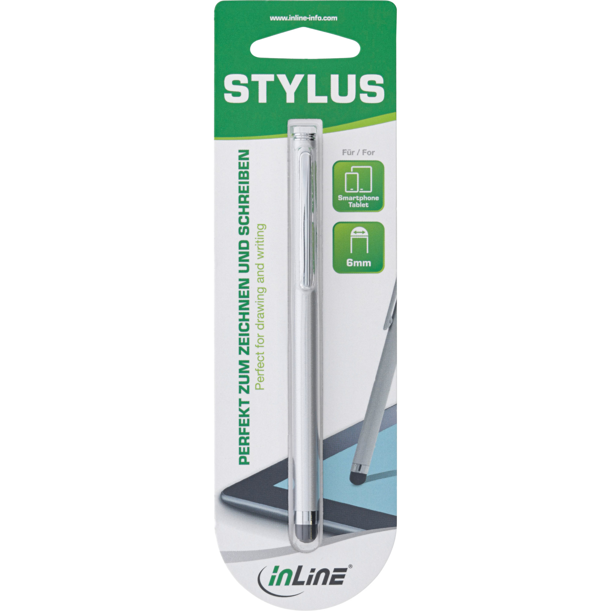 Inline® Stylus, Stift für Touchscreens von Smartphone und Tablet, silber
