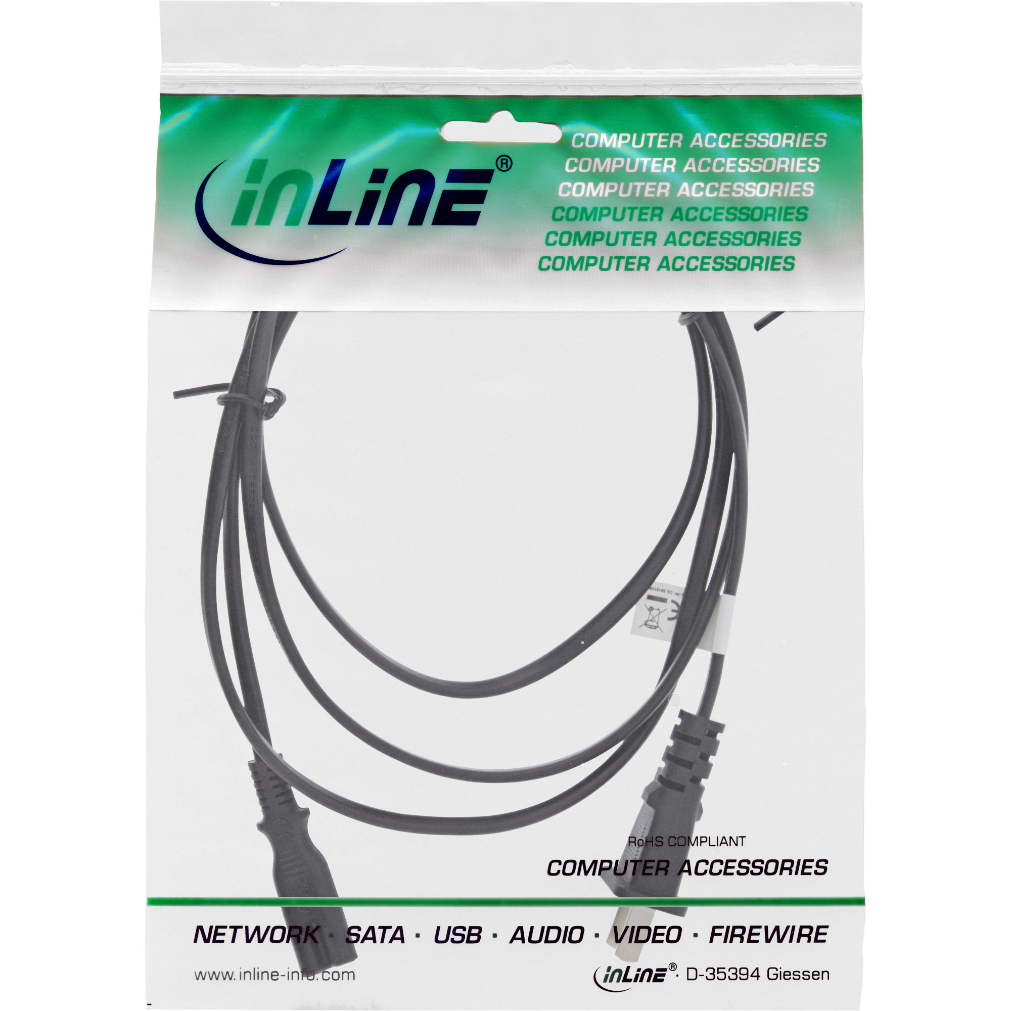 Inline® Netzkabel, Netzstecker China auf Euro 8 C7 Stecker, schwarz, 1,8m