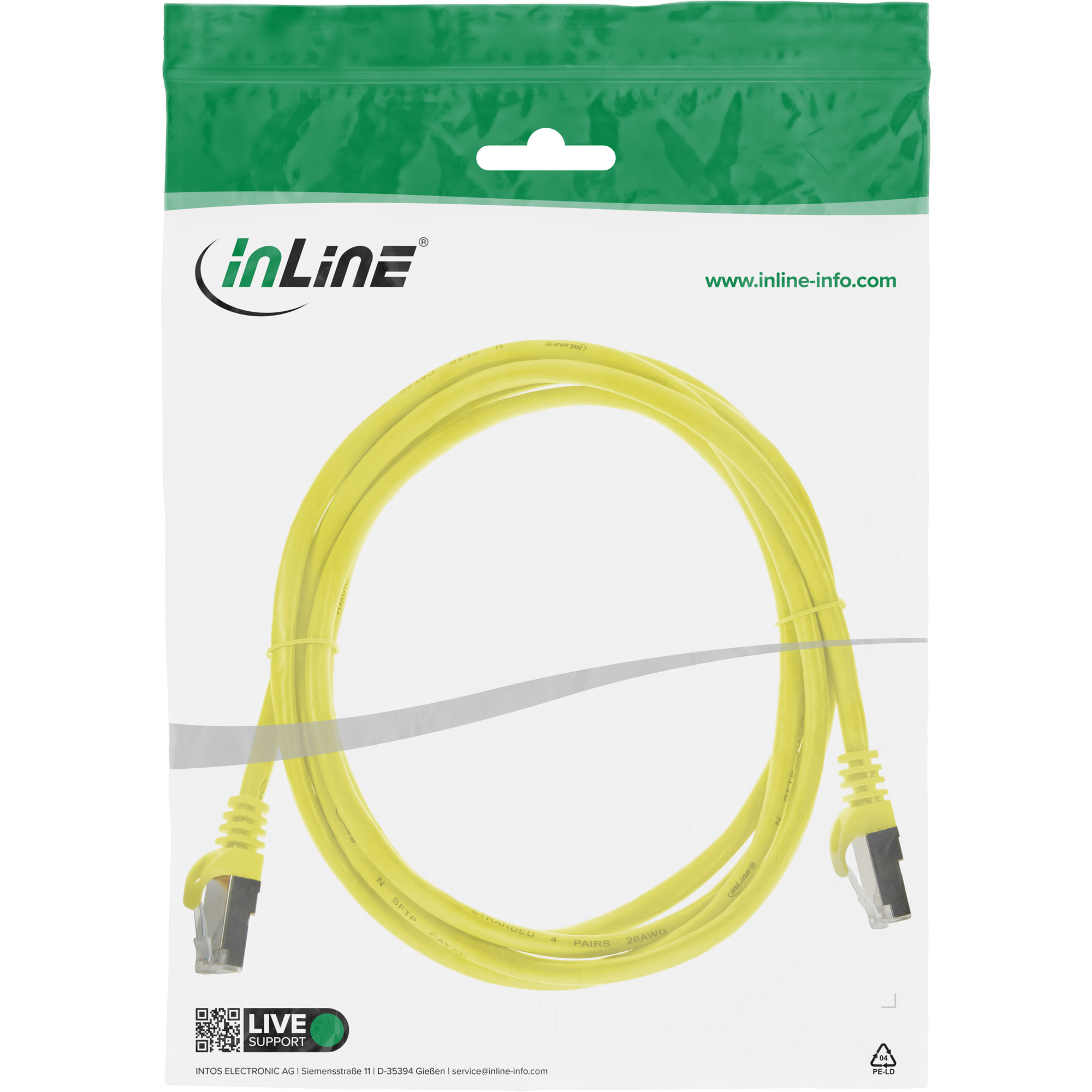 Inline® Patchkabel, SF/UTP, Cat.5e, gelb, 3m