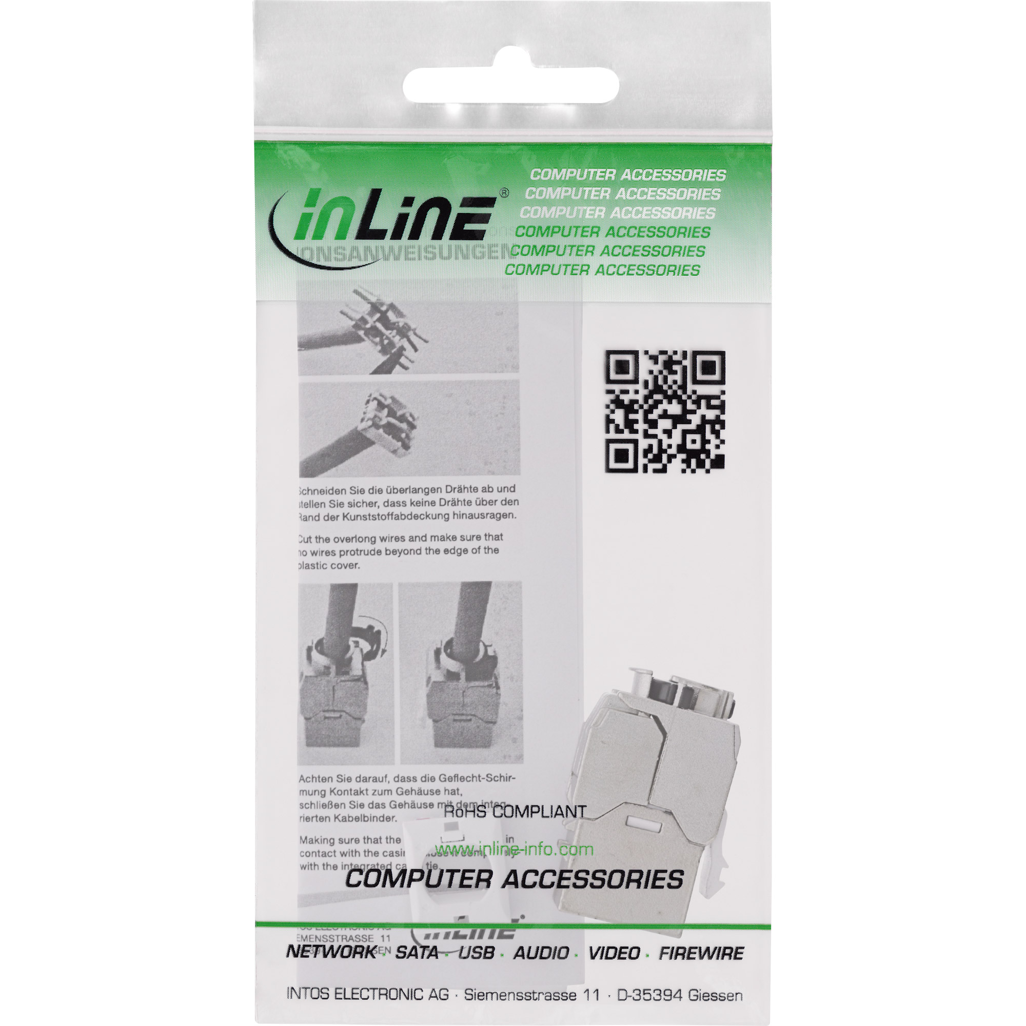 Inline® Keystone RJ45 Buchse Slim, SNAP-In, Cat.6A, integrierter Kabelbinder