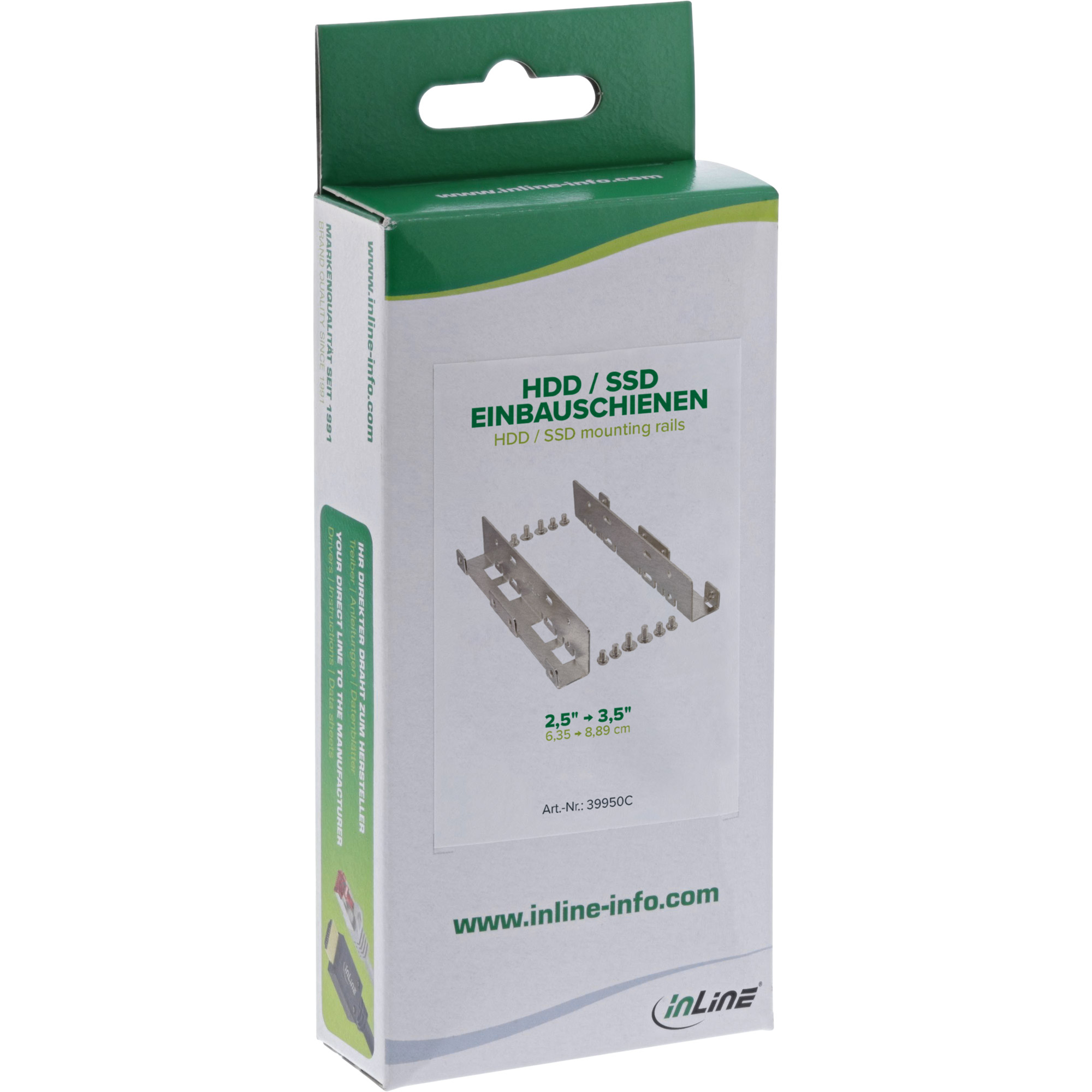 Inline® HDD/SSD Einbauschienen, 2x 6,35cm (2,5") zu 8,89cm (3,5"), silber