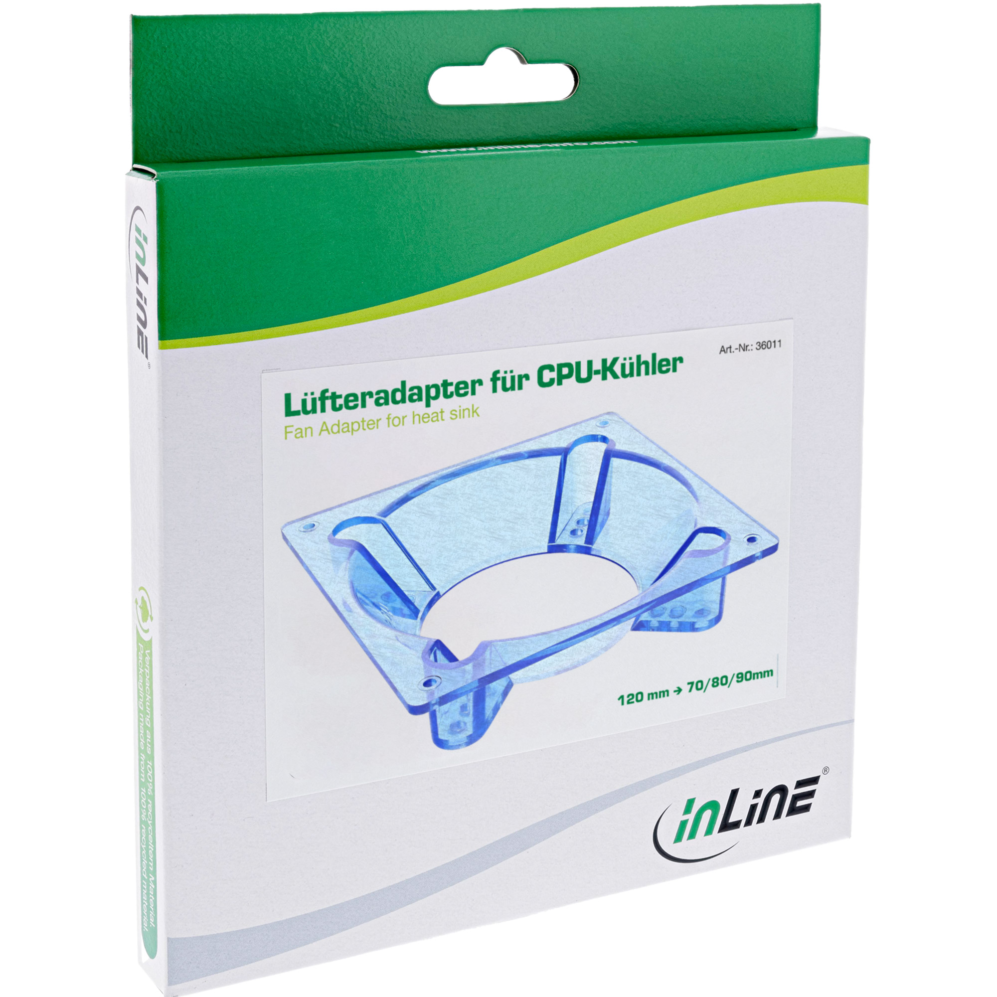 Inline® Lüfteradapter, 120mm auf 70/80/90mm, für CPU-Kühler, Acryl