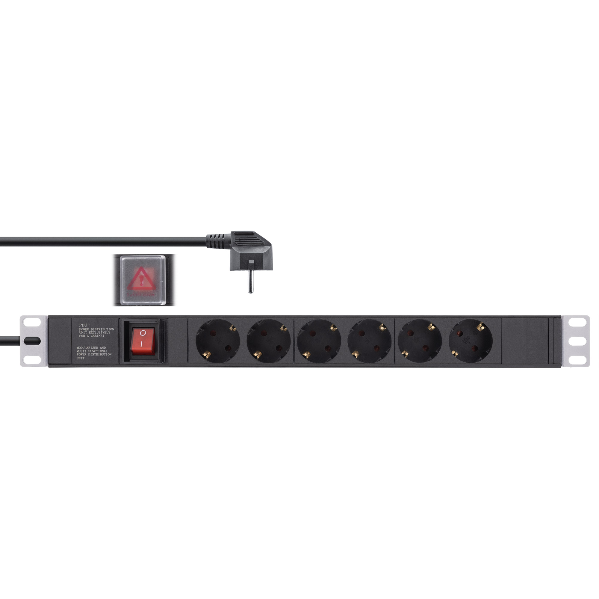 Inline® 19" Steckdosenleiste, 6-fach Schutzkontakt, mit Schalter, 2m, schwarz