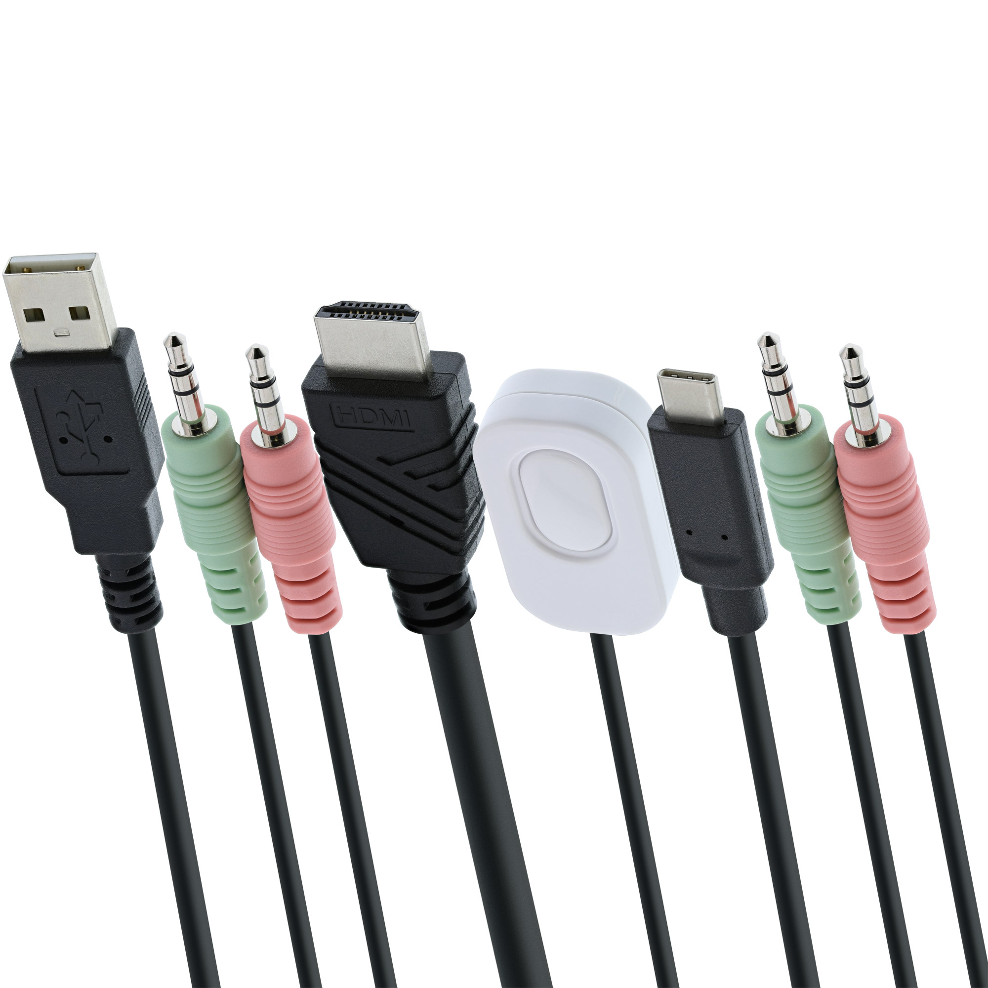 Inline® KVM Switch, 2-fach, USB-C + HDMI zu HDMI, 4K, mit Audio, integr. Kabel