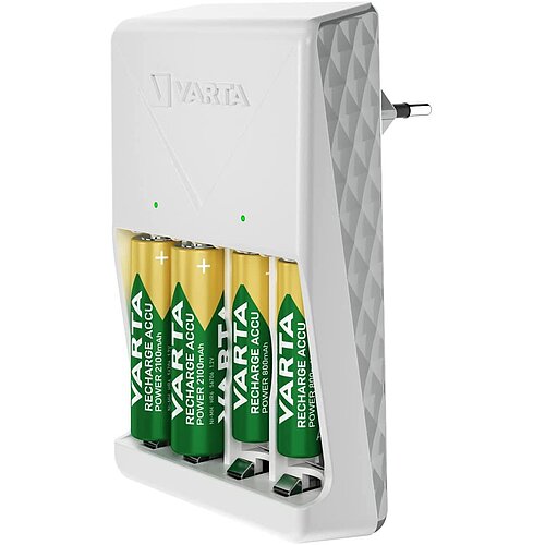 NiMH Akku Plug Ladegerät 0,385A Varta 57657 für AA Mignon AAA Micro inkl. 4 Akkus