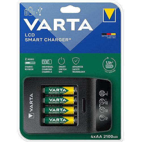 NiMH Akku LCD+ Smart Ladegerät 1,6A Varta 57684 für AA Mignon AAA Micro USB