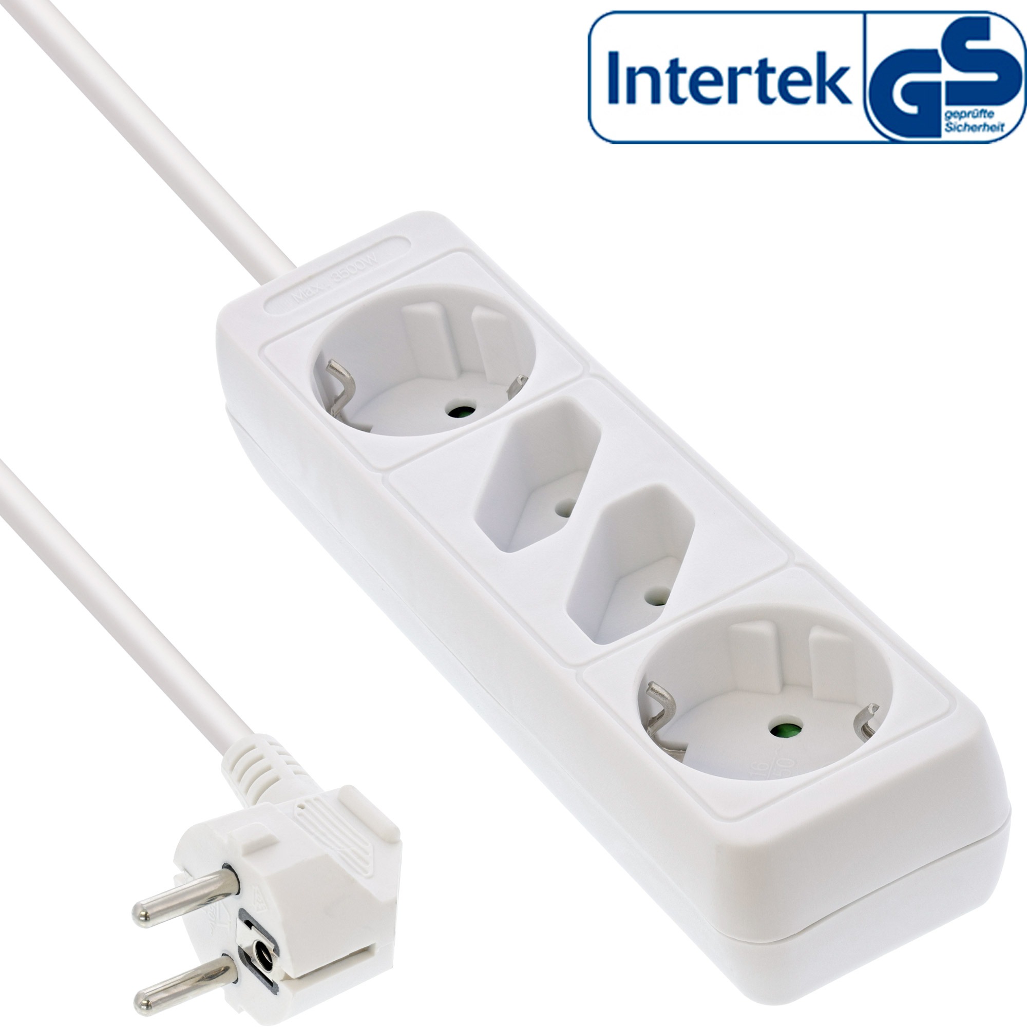 Inline® Steckdosenleiste, 4-fach, 2x Schutzkontakt + 2x Euro, weiß, 5m