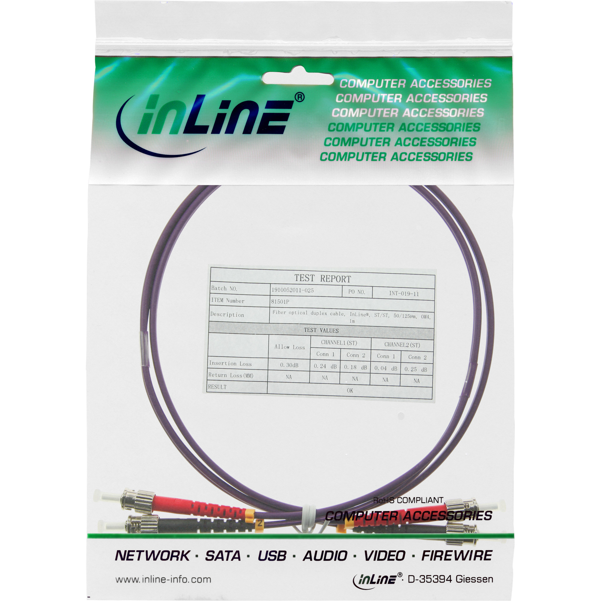 Inline® LWL Duplex Kabel, ST/ST, 50/125µm, OM4, 7,5m