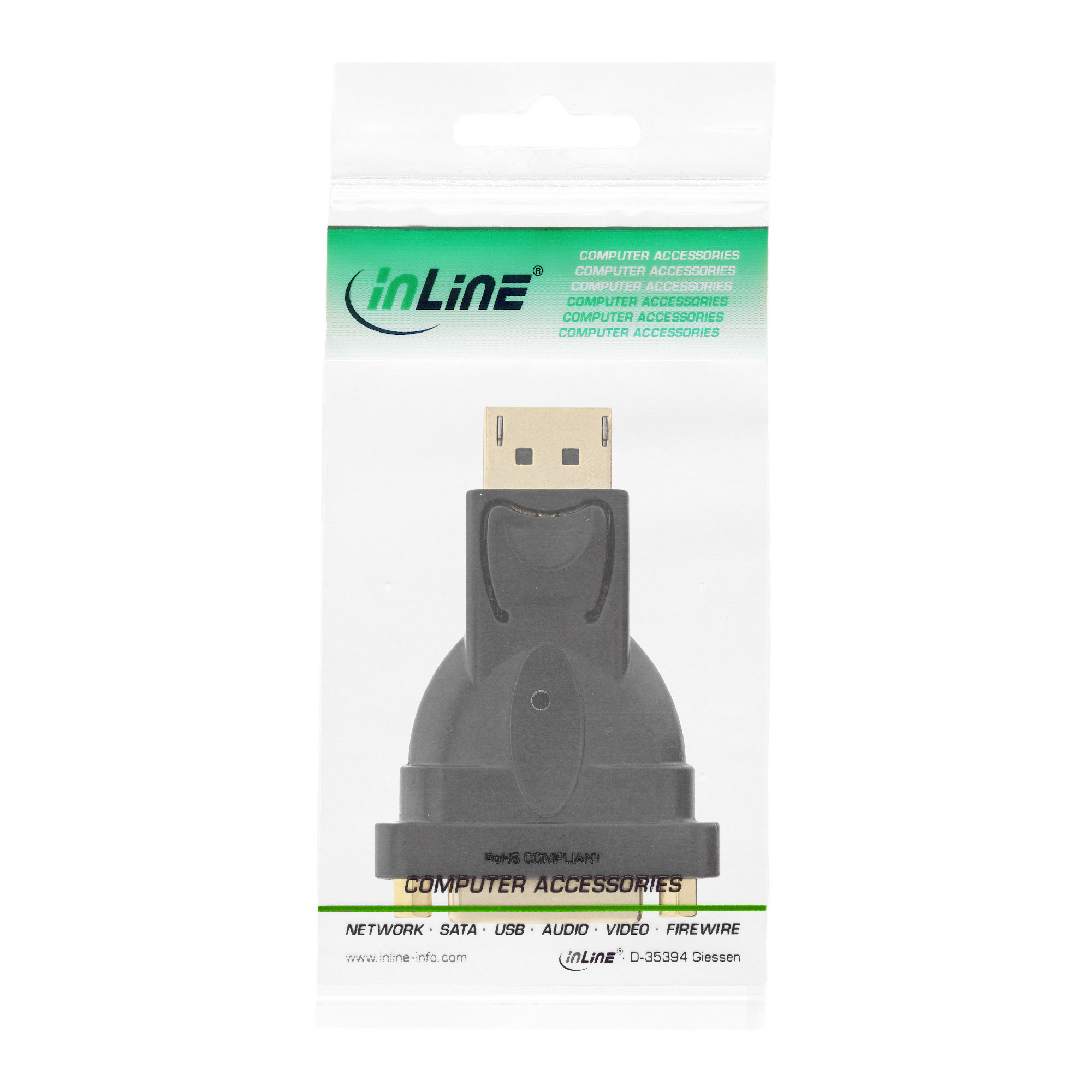 Inline® DisplayPort Adapter, DisplayPort Stecker auf DVI-D 24+1 Buchse, schwarz