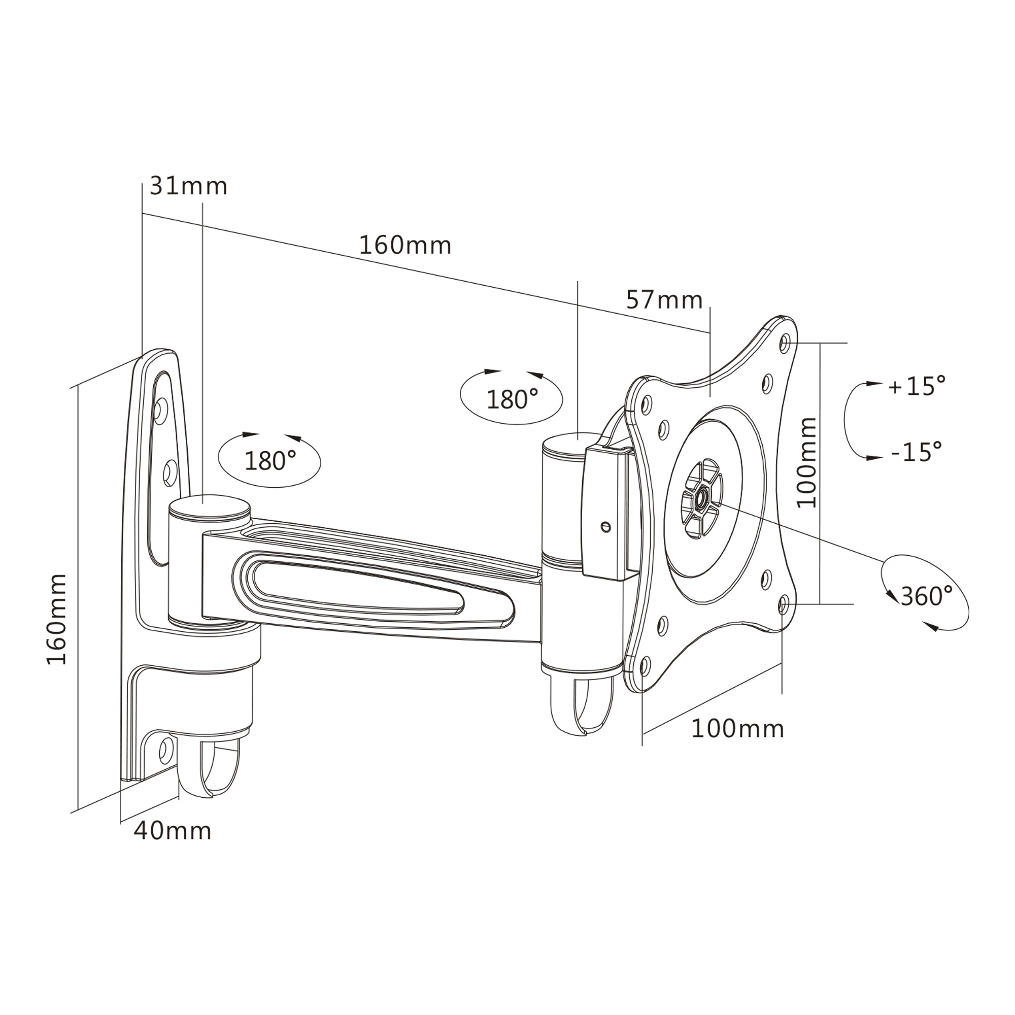 Inline® Wandhalterung, für Monitore bis 69cm (27"), max. 15kg, einteiliger Arm