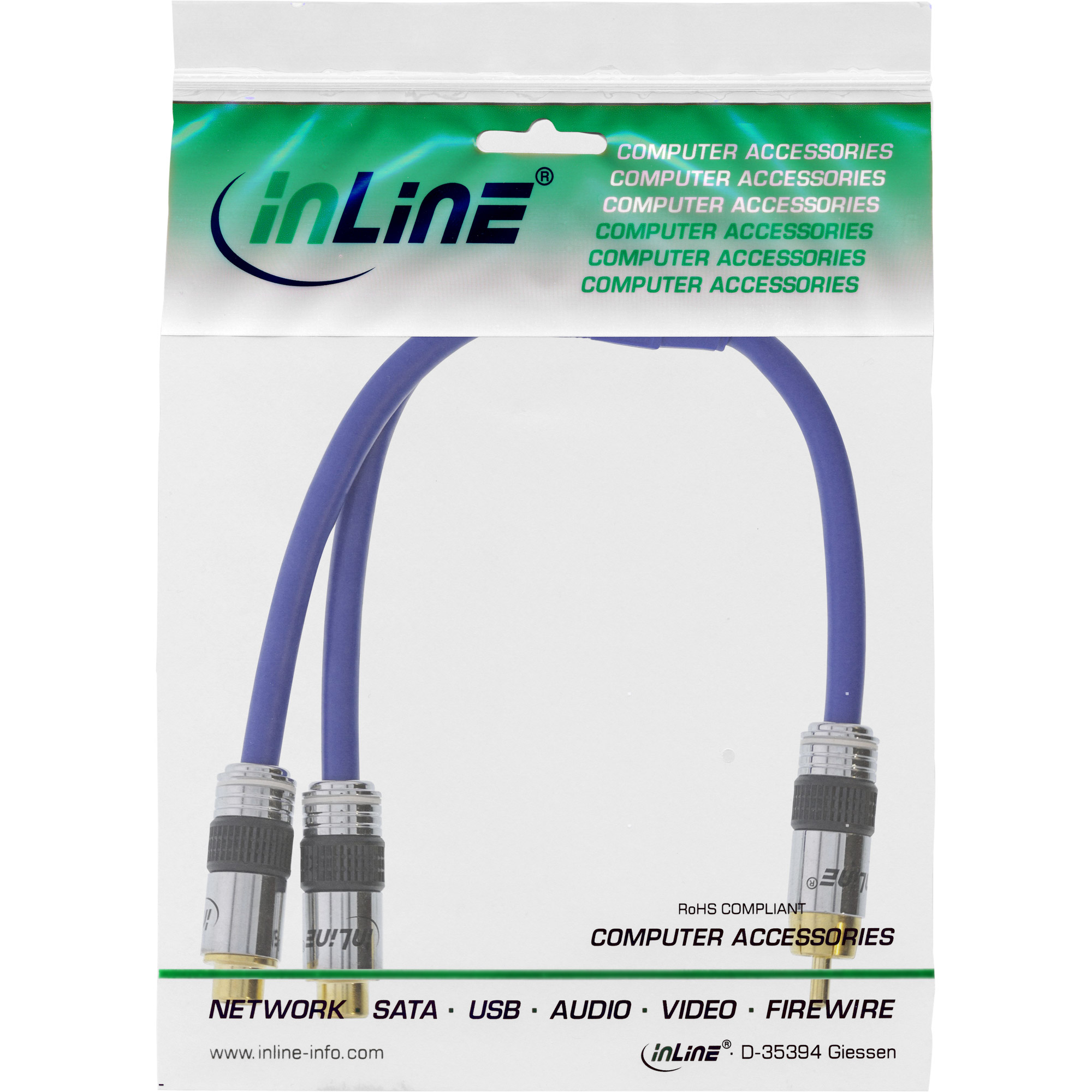 0.25m - Inline® Cinch-Y-Kabel, PREMIUM, 1x Cinch Stecker zu 2x Cinch Buchse