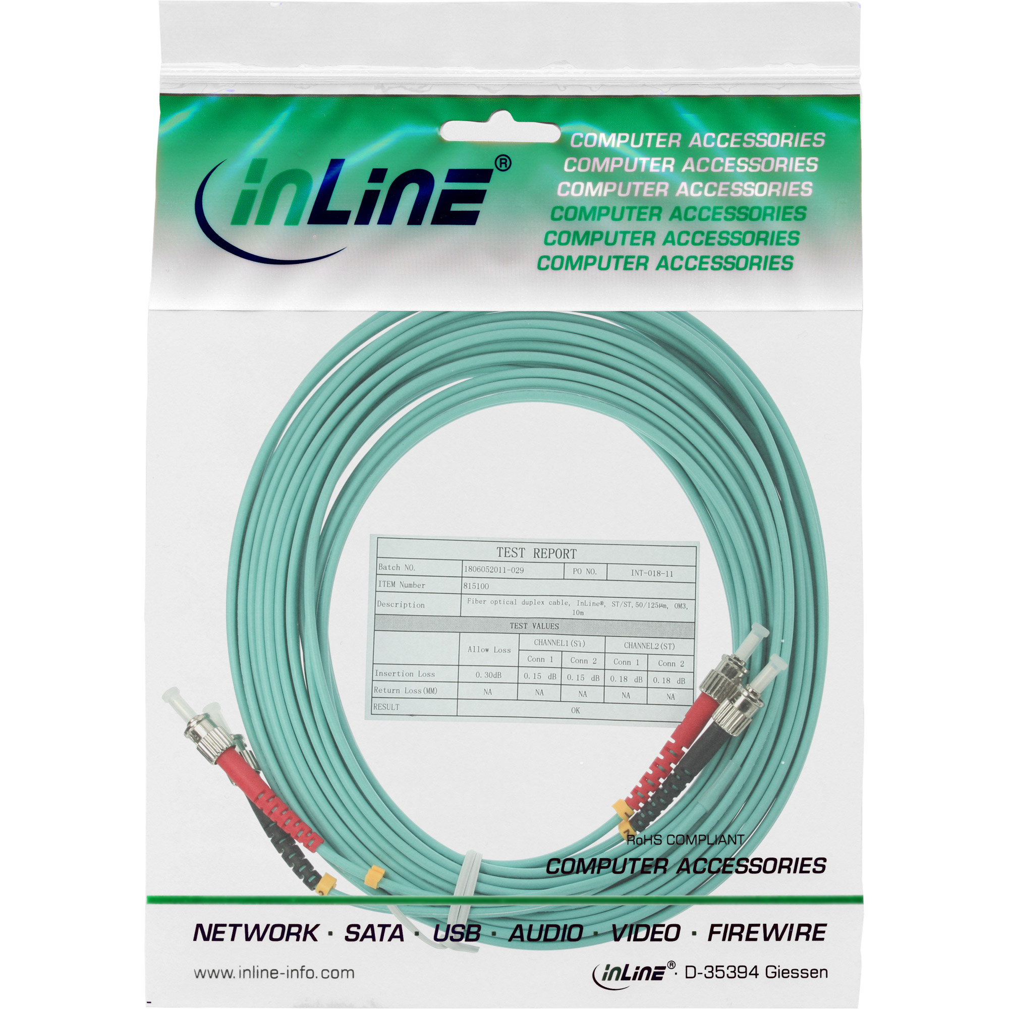 Inline® LWL Duplex Kabel, ST/ST, 50/125µm, OM3, 10m