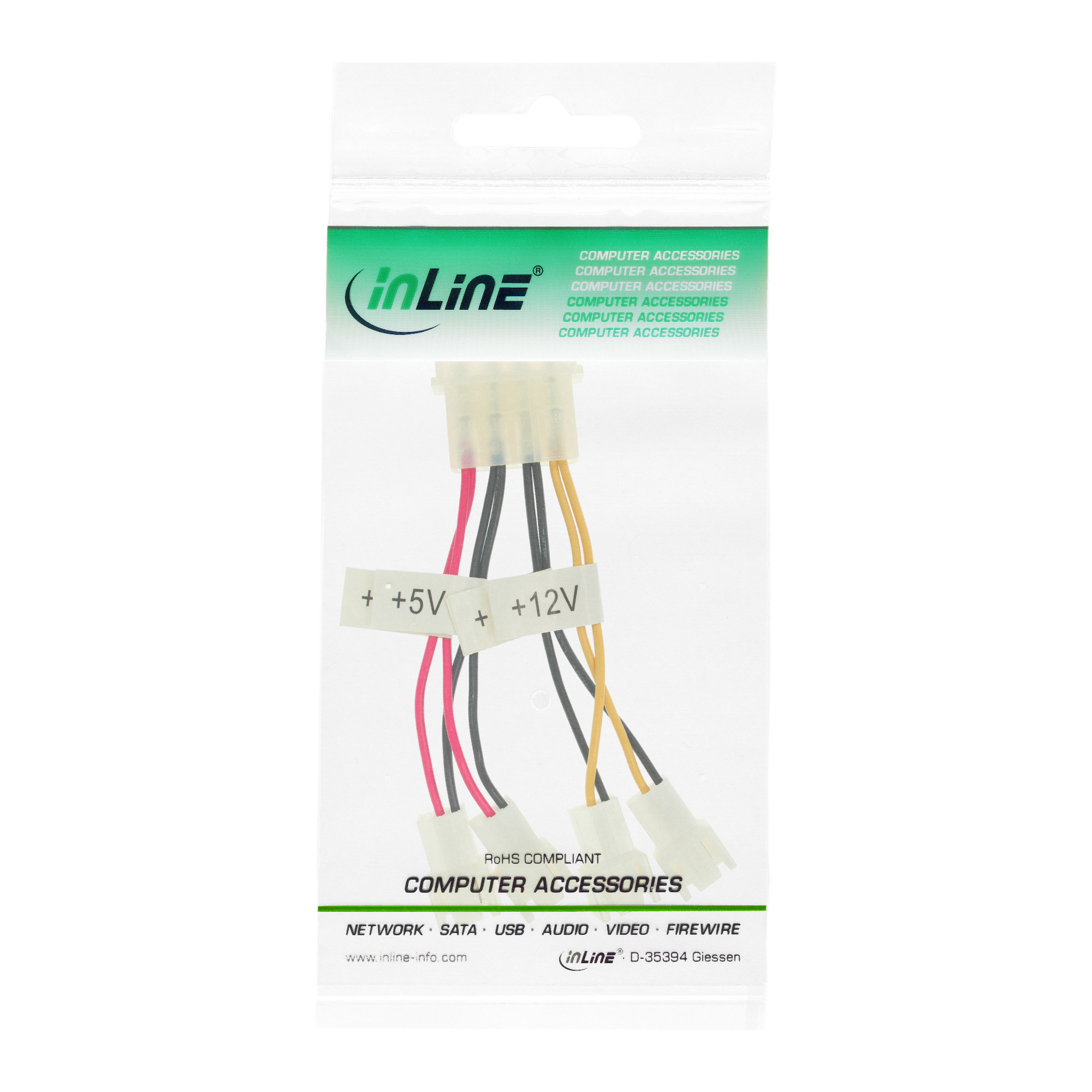 Inline® Lüfter Adapterkabel, 2x 12V und 2x 5V, für 4 Lüfter