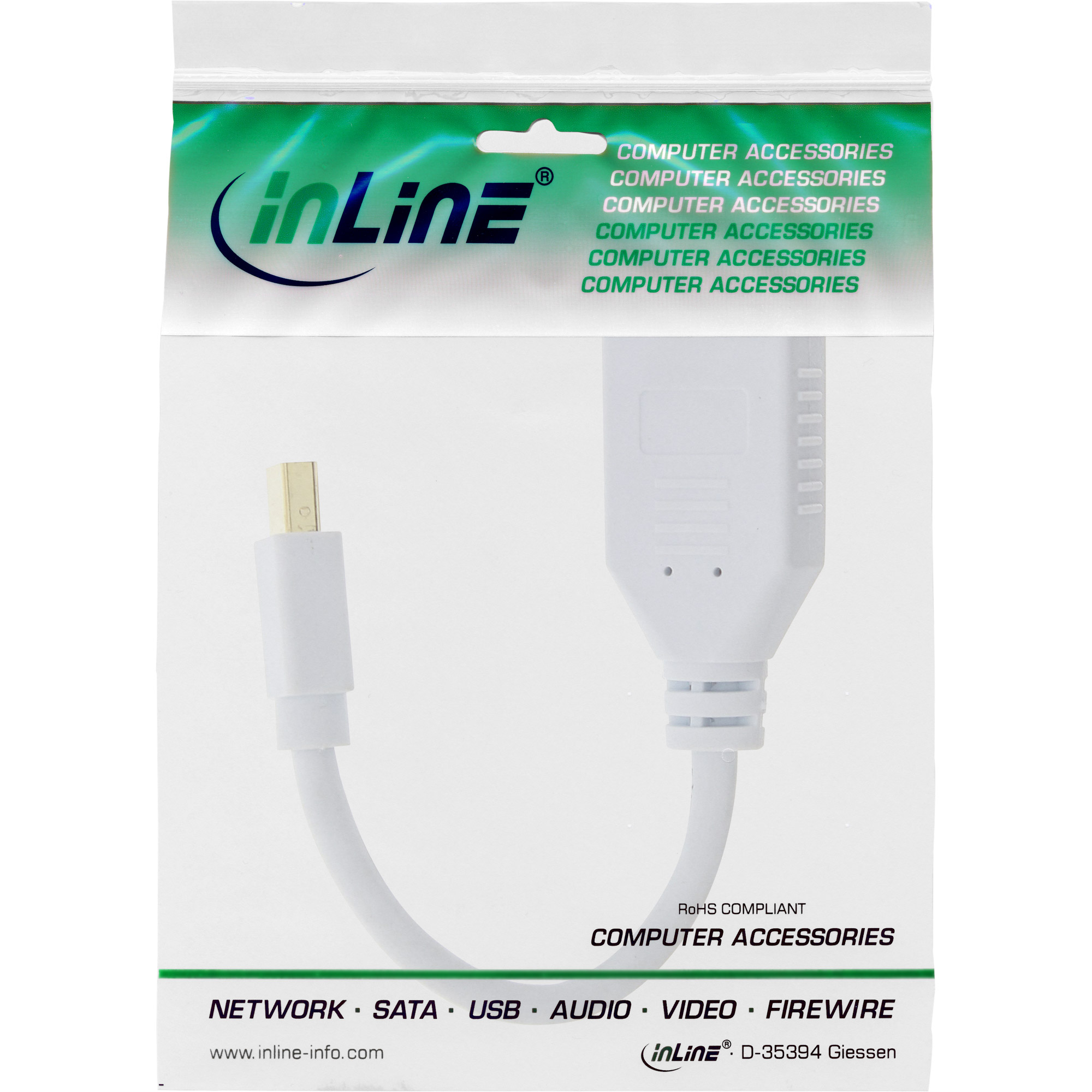 Inline® Kabel Mini DisplayPort ST zu DisplayPort BU, 4K2K, weiß, 0,15m