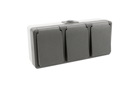 Feuchtraum Dreifach-Steckdose McPower ''Secure'', 250V~/16A, IP44, AP, grau