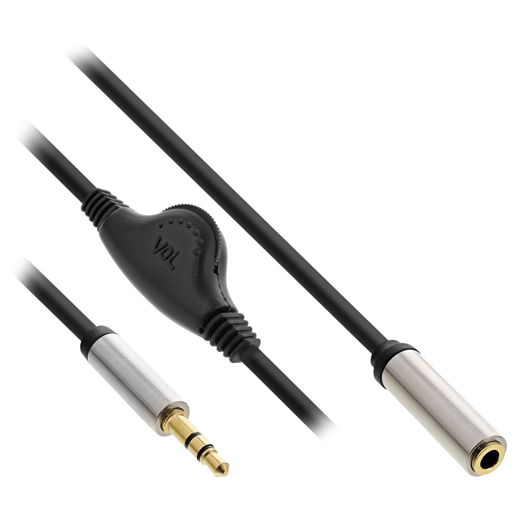 0.25m - Inline® Slim Audio Kabel Klinke 3,5mm ST / BU, mit Lautstärkeregler