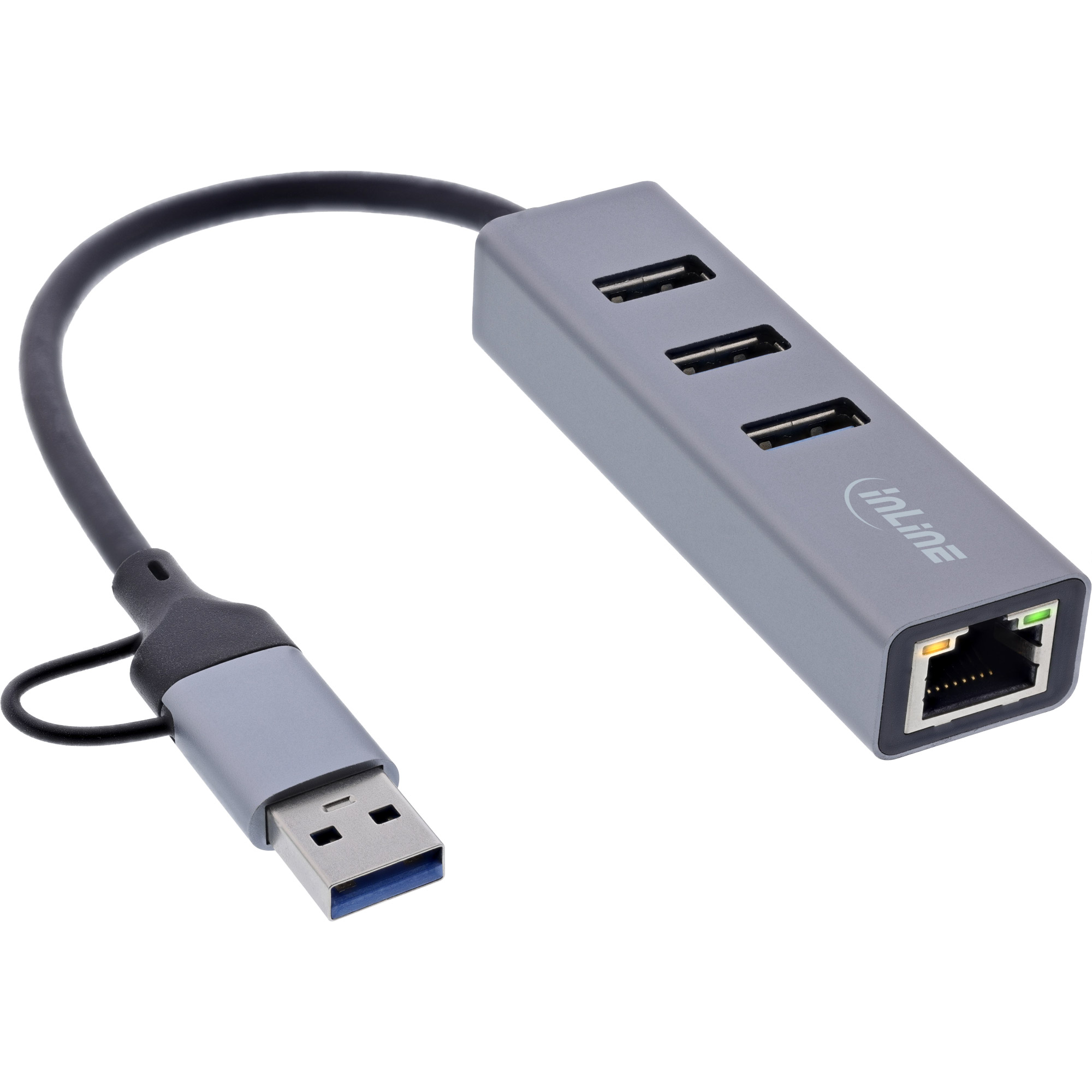 InLine® 4in1 Gigabit Hub, USB-C & USB-A, 1x RJ45, 3x USB 3.2 Gen.1 InLine® 4in1 Gigabit Hub, USB-C & USB-A, 1x RJ45, 3x USB 3.2 Gen.1