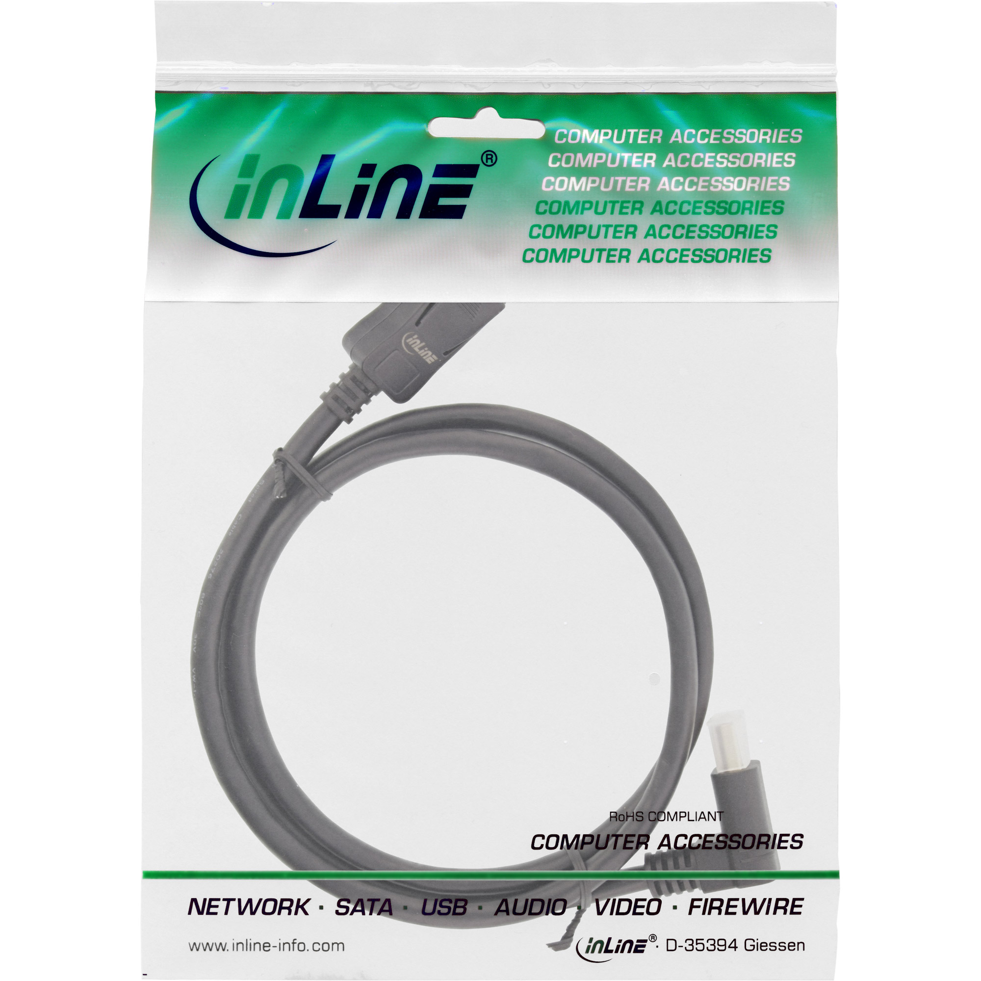 Inline® DisplayPort 1.4 Kabel, 8K4K, nach unten gewinkelt, schwarz/gold, 2m
