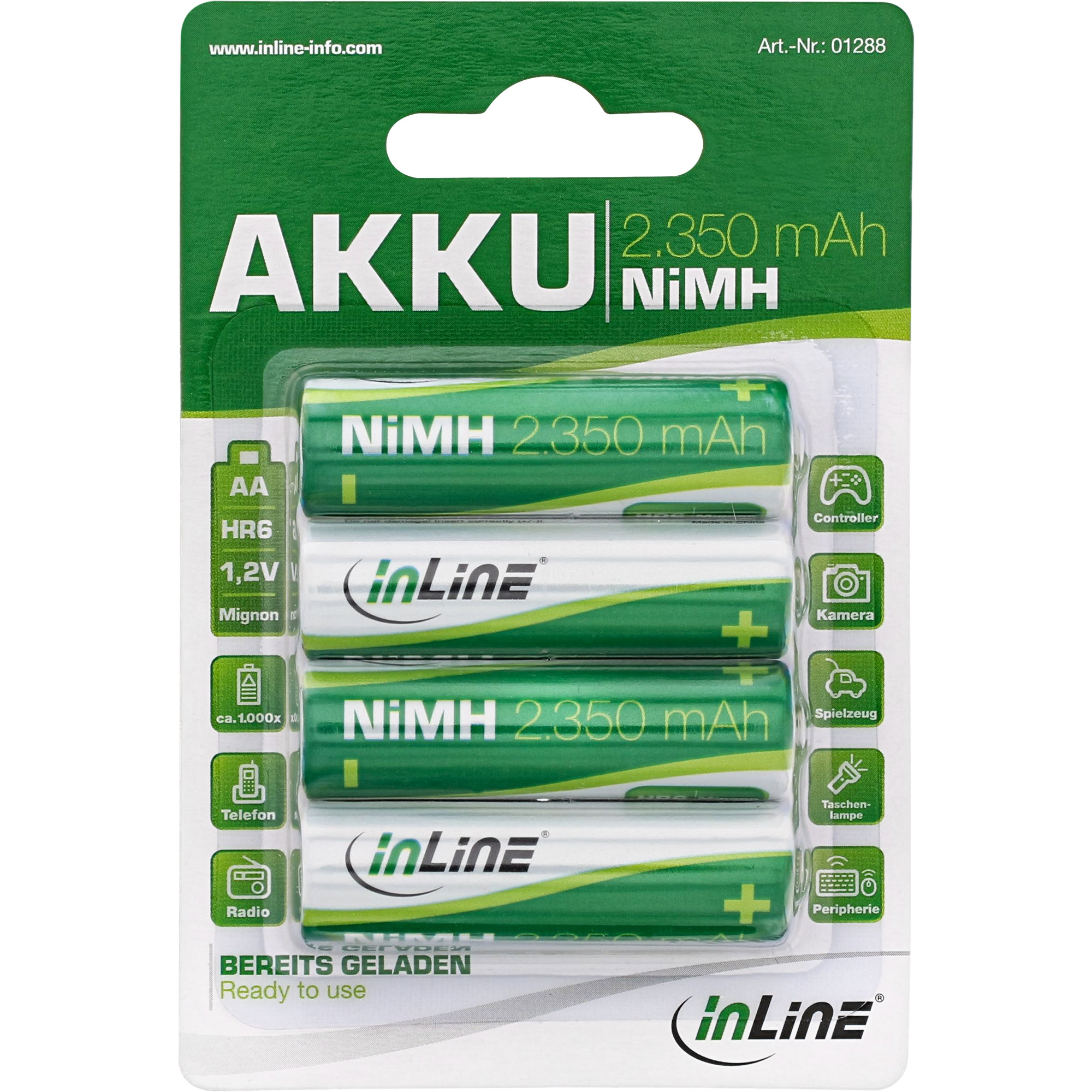 InLine® NiMH-Akku, Mignon (AA), 2350mAh, im 4er Blister InLine® NiMH-Akku, Mignon (AA), 2350mAh, im 4er Blister