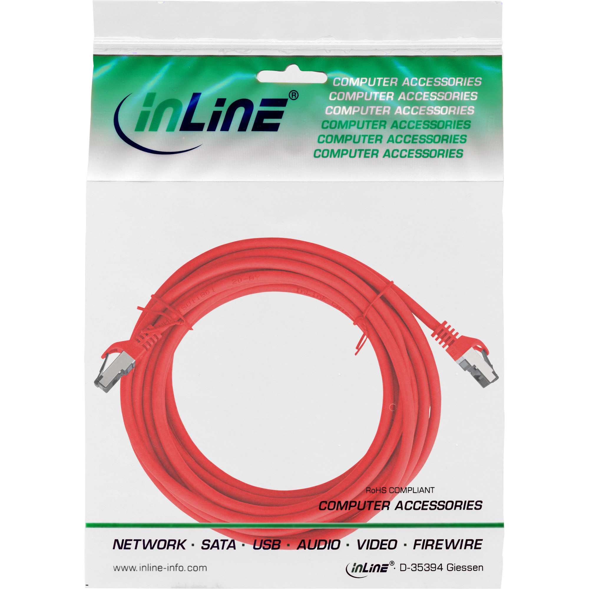 Inline® Patchkabel, S/FTP (PiMf), Cat.8.1, 2000MHz, halogenfrei, rot, 5m