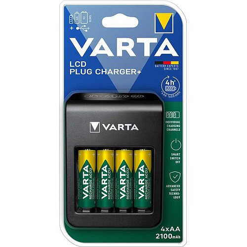 Varta 57687 101 441 LCD Plug Charger+ inkl. 4x AA 2100 mAh 56706