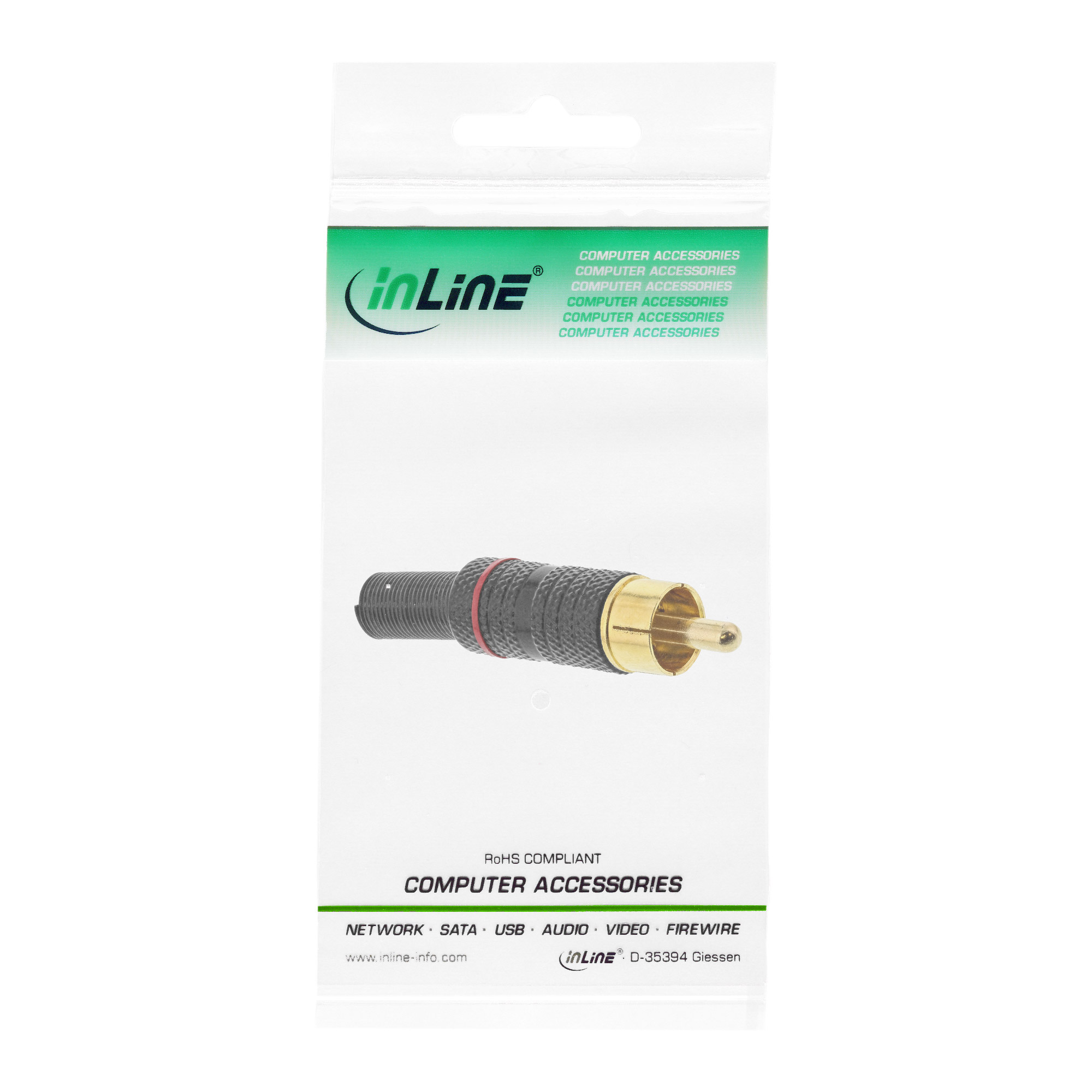 Inline® Cinchstecker Lötversion, Metall schwarz, Ring rot, für 6mm Kabel Inline® Cinchstecker Lötversion, Metall schwarz, Ring rot, für 6mm Kabel