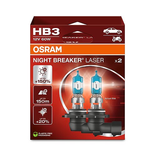 OSRAM HB3 12V 60W P20d NIGHT BREAKER® LASER +150% mehr Helligkeit 2 Stück