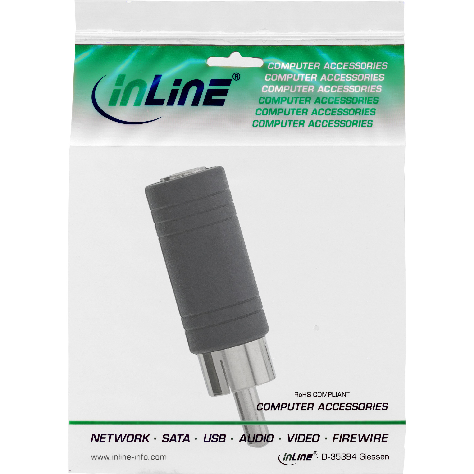Inline® Audio Adapter, Cinch Stecker auf 3,5mm Klinke Buchse, Mono Inline® Audio Adapter, Cinch Stecker auf 3,5mm Klinke Buchse, Mono
