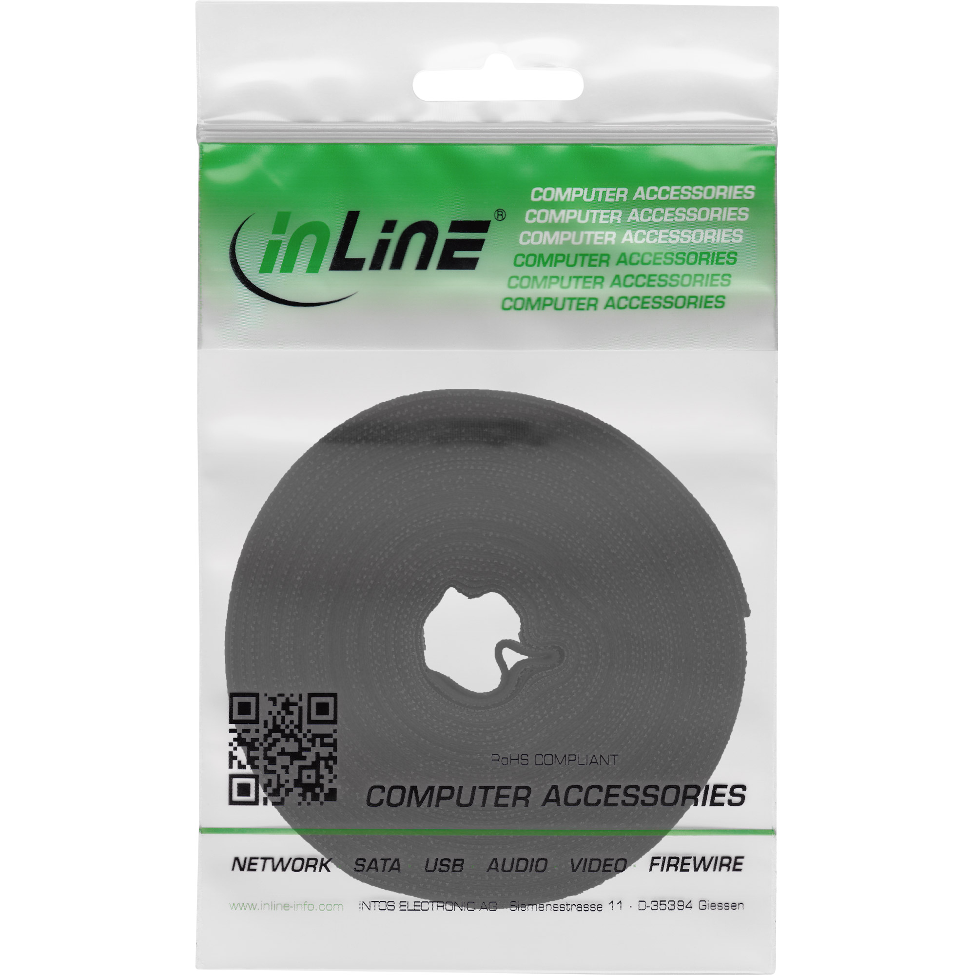 Inline® Kabelbinder, Klettband 16mm, schwarz, 10m