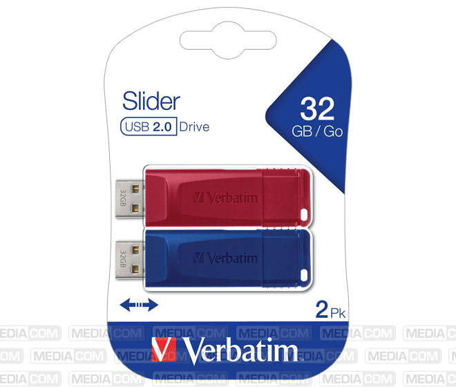 USB 2.0 Stick 32GB, Slider, rot-blau, Multipack USB 2.0 Stick 32GB, Slider, rot-blau, Multipack