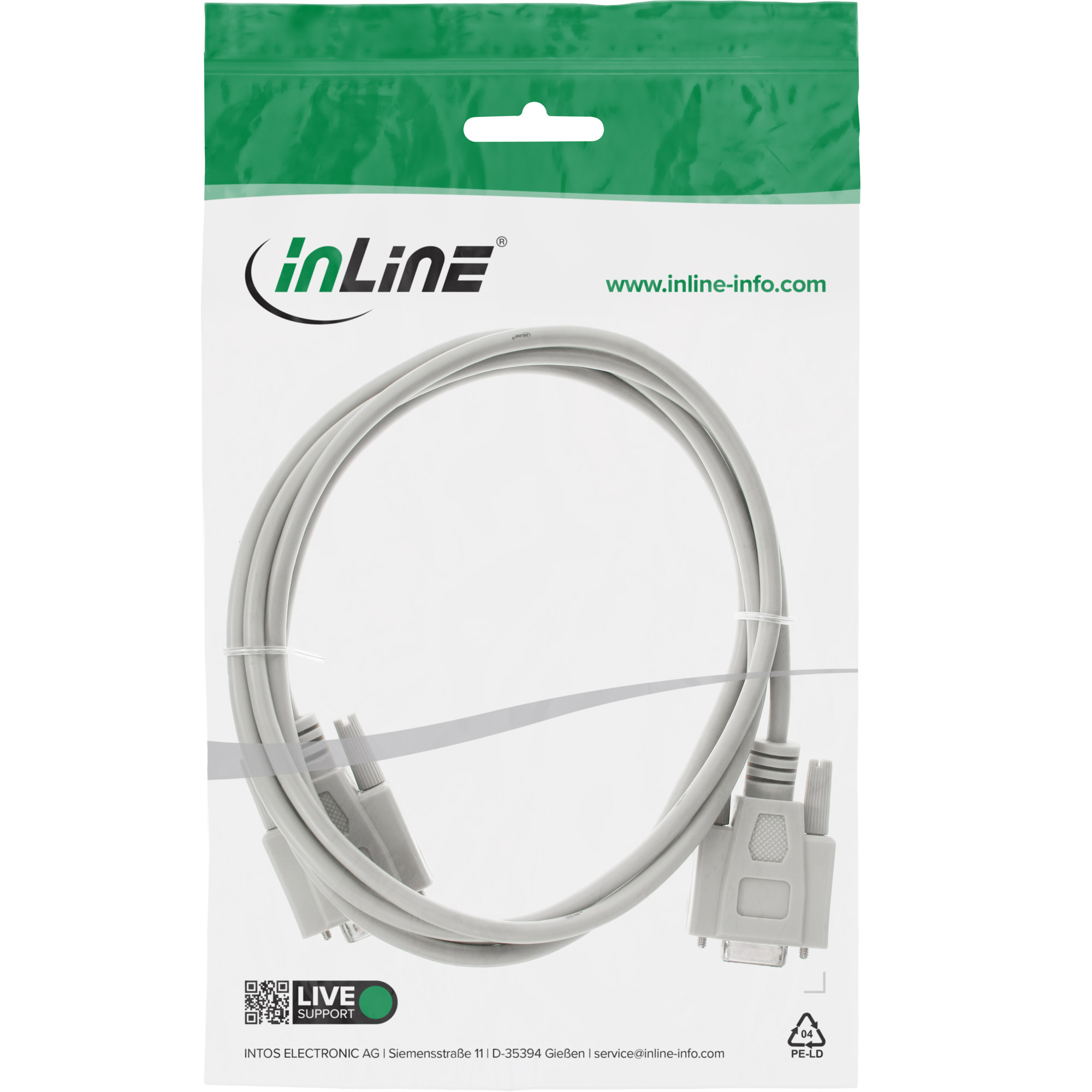 Inline® Serielle VerLängerung, 9pol Stecker / Buchse, vergossen, 1:1 belegt, 2m