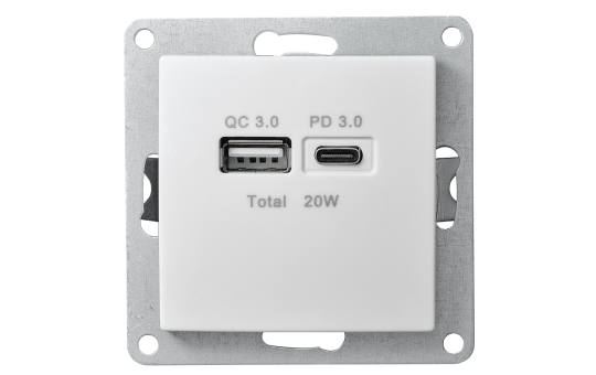 USB-Ladedose McPower ''Flair'' 2-fach, USB-C, PD 3.0 20W, weiß USB-Ladedose McPower ''Flair'' 2-fach, USB-C, PD 3.0 20W, weiß